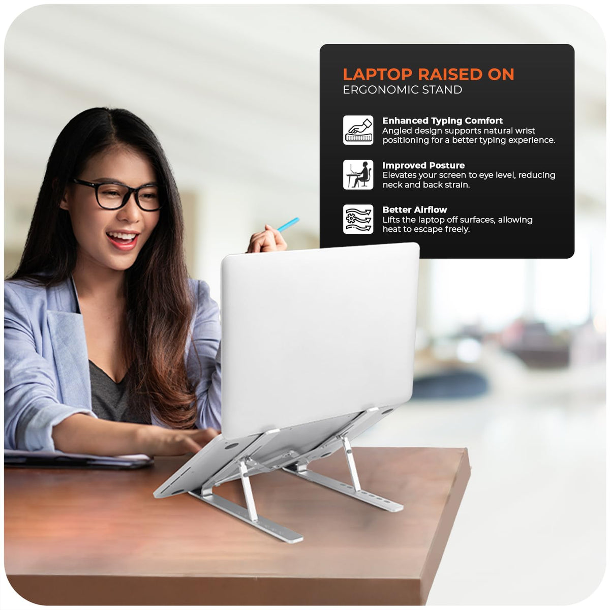 Roe Tenpo Laptop Stand For Desk, 6 Levels Height Adjustable Laptop Riser For Desk, Foldable & Portable, Compatible with MacBook Air/Pro, HP, ASUS
