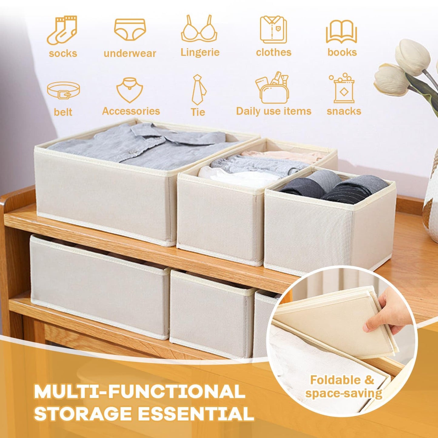 WEELOO Drawer Organisers Drawer Dividers, 6pcs Wardrobe Storage Organiser