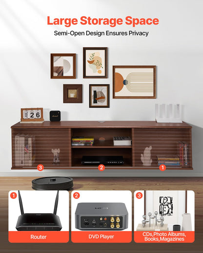 VEVOR Floating TV Stand, 60" Wall Mount Entertainment Center with Adjustable Shelf & Sliding Doors
