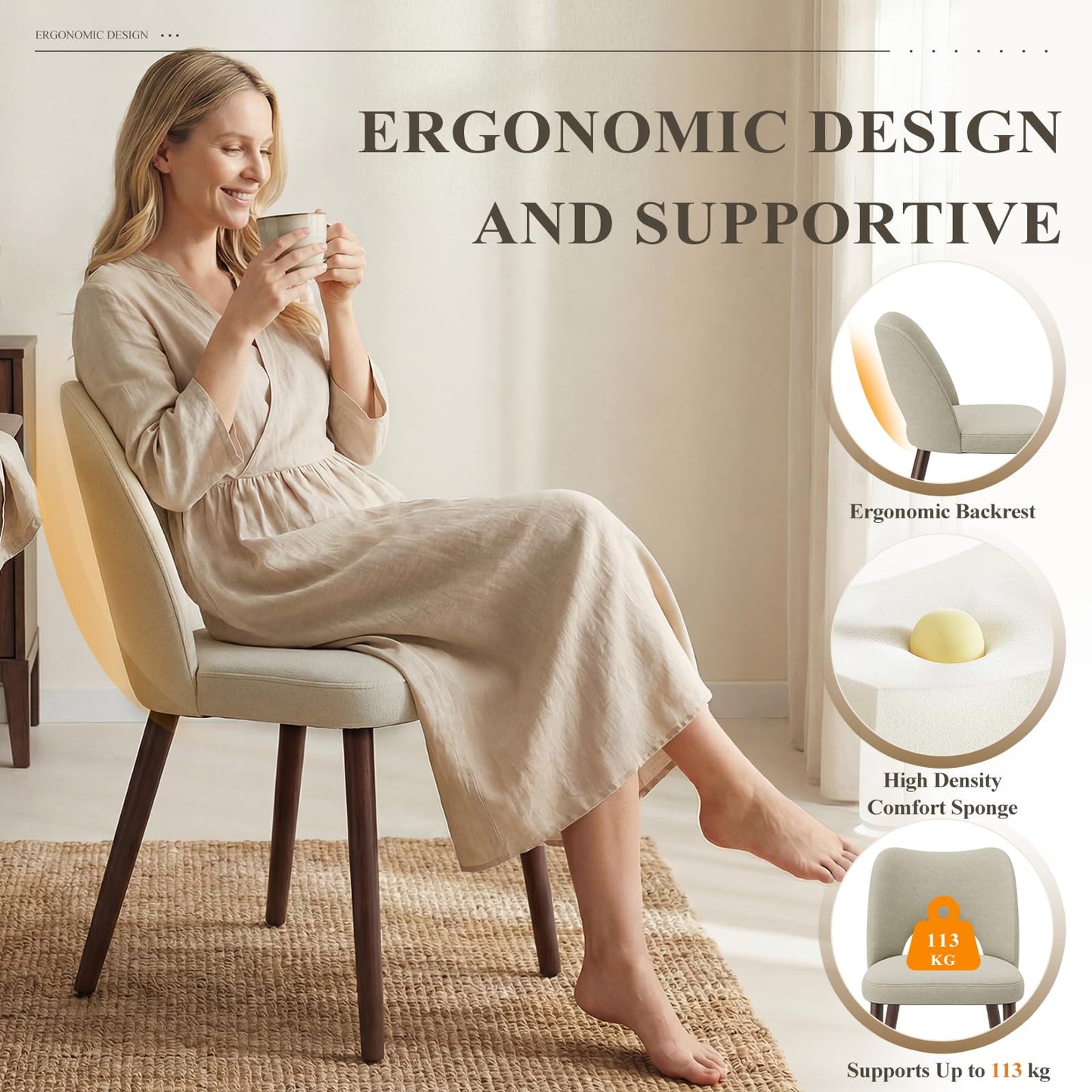 MALOL Upholstered Dining Chairs Set of 4, Fabric Chairs for Dining Room with Solid Wood Legs, Hollow Backrest and Thick Seat Cushion