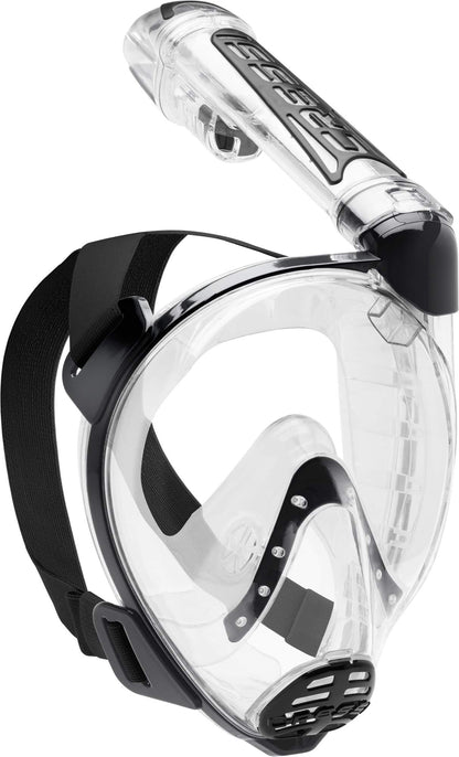Cressi Duke Full Face Snorkel Dry Mask - Available in Standard Version or with Action Cam Holder, Adult Unisex,Clear/Black,M/L