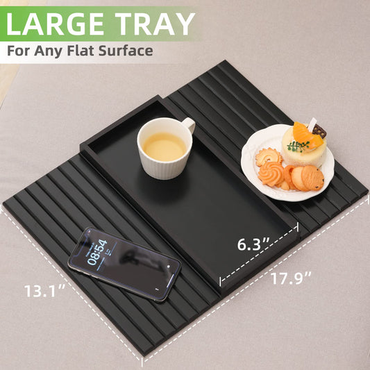 GEHE Natural Bamboo Sofa Arm Tray, Armrest Tray Table Anti-Slip, Couch Cup Holder for Snacks, Phone, Control, Cups, Flexible and Foldable, Black