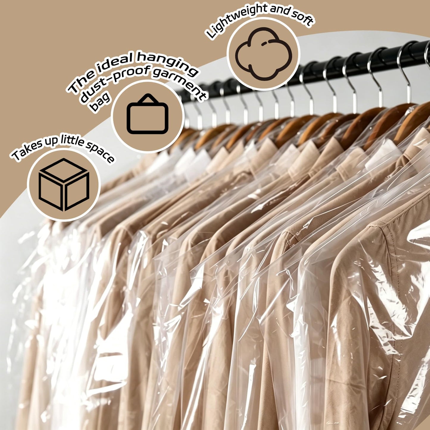 JIUBULUJIU 40 Pack Plastic Clothes Covers, 60 x 140cm Dry Cleaning Bags
