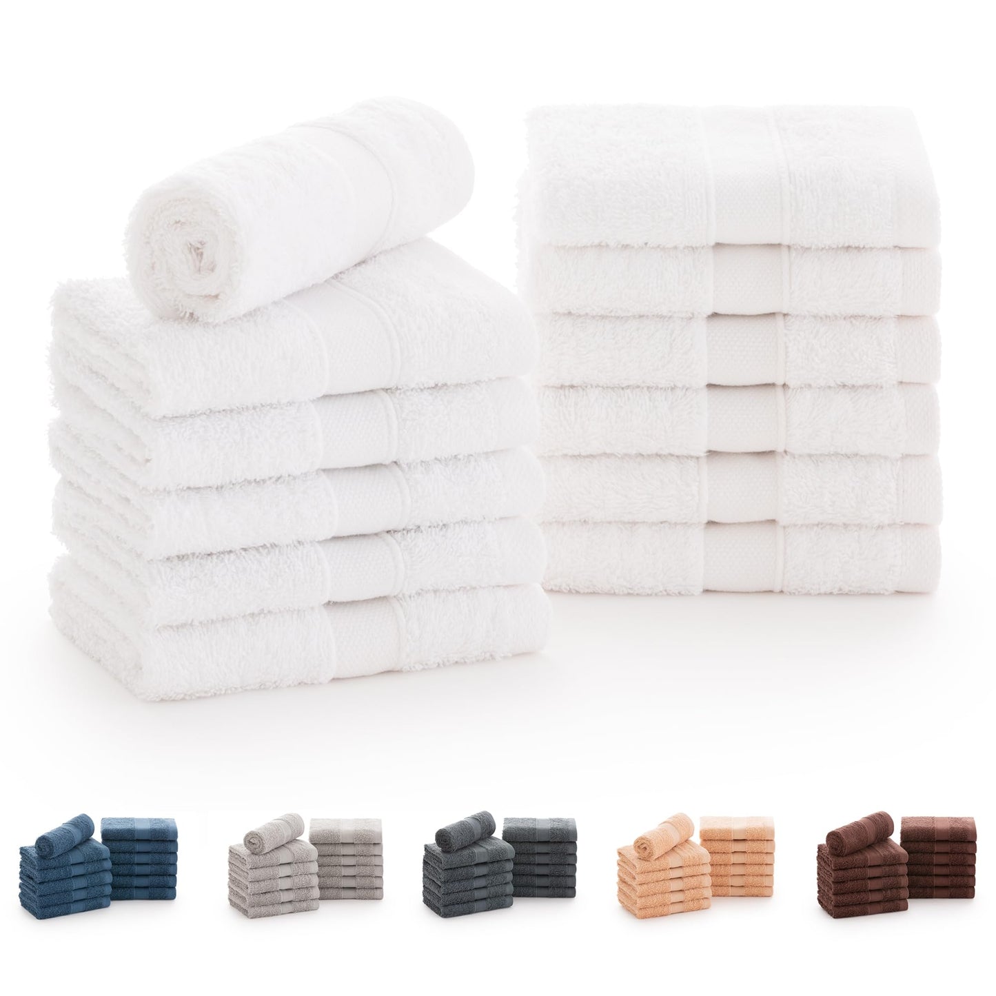 Todocama - Set of 12 Hand Towels (30 x 30 cm) 100% Soft and Absorbent Cotton, 550 gsm Premium, (White)