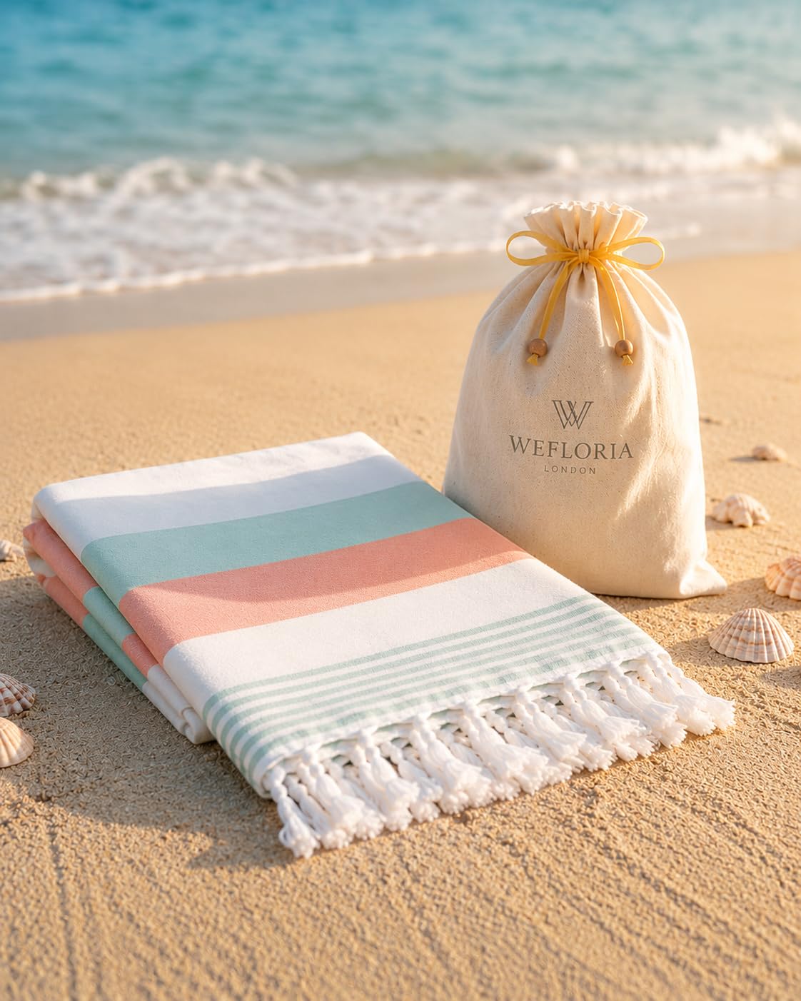 WEFLORIA Turkish Peshtemal Towel – Lightweight Quick Dry Beach & Spa Towel, Oversized Cotton Hammam Towel with Tassels – Travel, Pool, Bath, Sauna