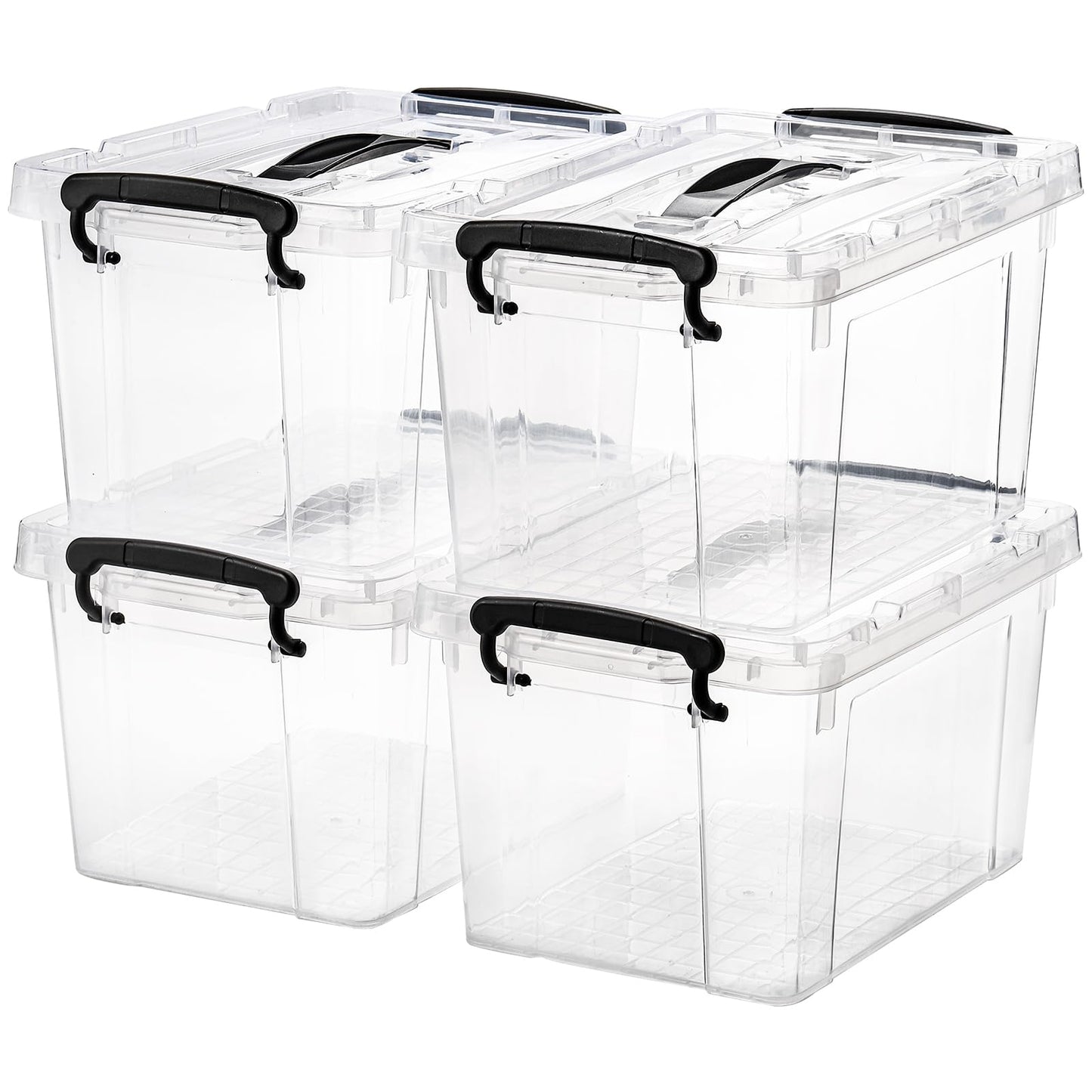 Nicunom 4 Pack 6 L Clear Storage Latch Box, Plastic Storage Bins with Lids, Latching Box with Handle, Stackable Storage Containers for Organizing