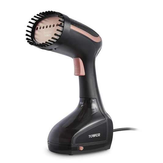 Tower T22014RGB Vertical Handheld Clothes Garment Steamer, Portable/Travel, 5 Minutes Continuous Steam, 200 ml Water Tank, Black and Rose Gold, 1000 W