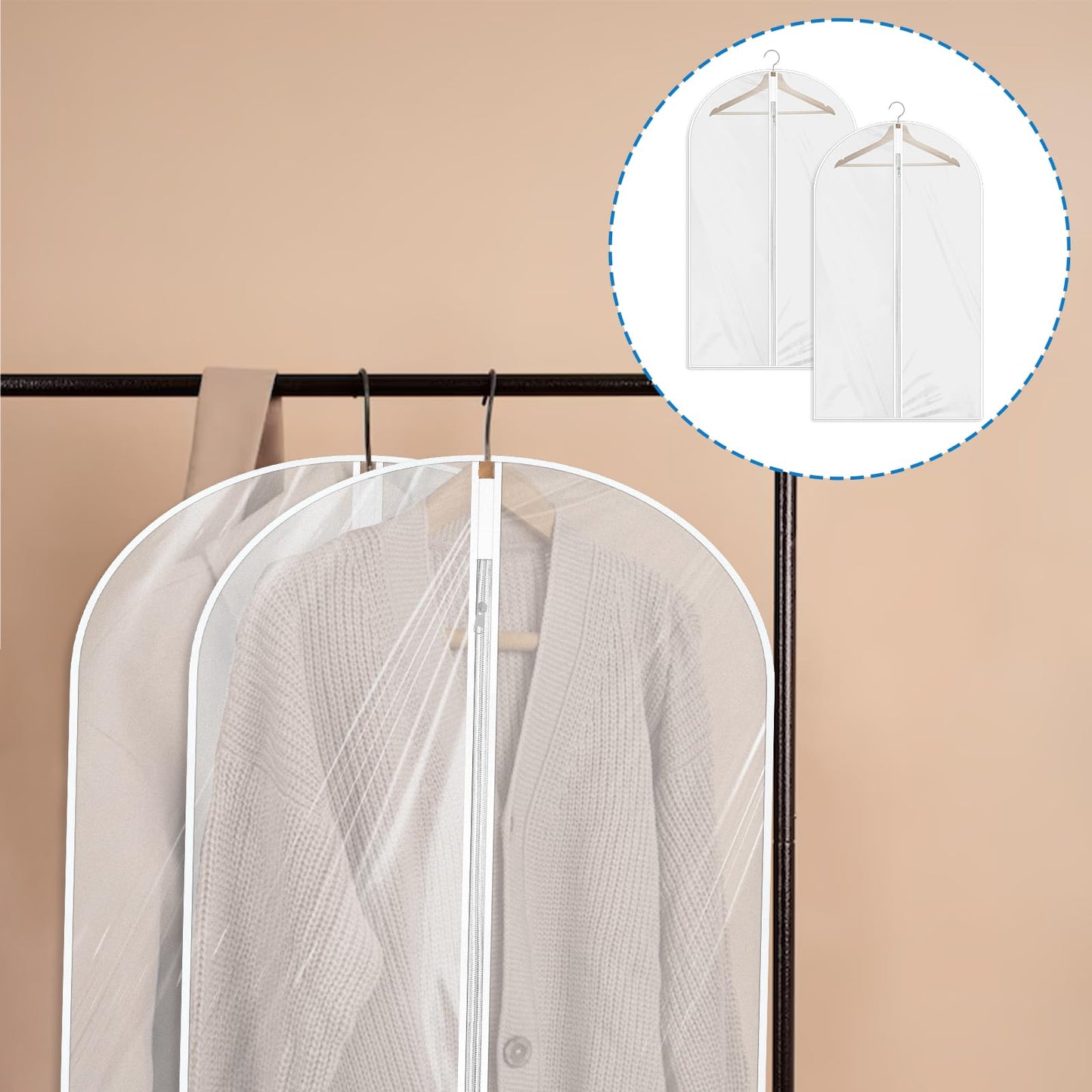 Garment Bags for Hanging Clothes, 2Pcs Hanging Garment Bag Plastic Dustproof Suit Bag PEVA Breathable Garment Cover for Suits Dance Clothes Closet