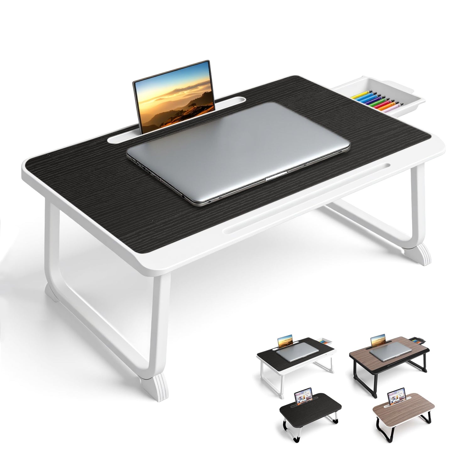 Laptop Bed Desk,Lap Desk for Breakfast in Bed, Work and Study, Home Office, Laptop Stand for Sofa、Couch、Bed, (60x40 Black)
