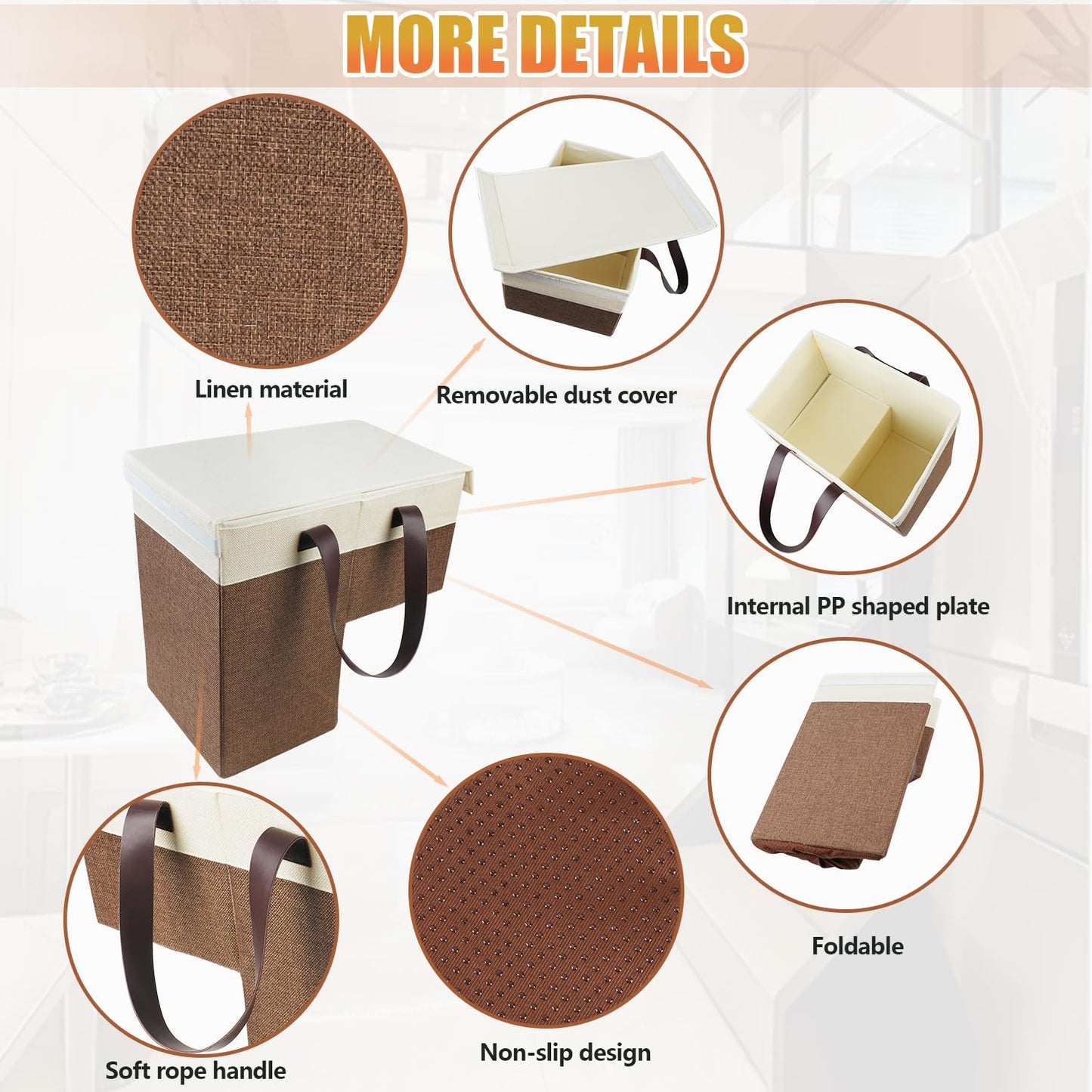 Ecopandy Flax Stairs Basket Non-slip, Foldable Stair Box for 8'' Stairs