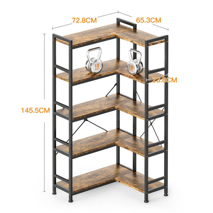 Coleshome 5-Tier L-Shape Corner Bookcase, 145.5cm, Brown