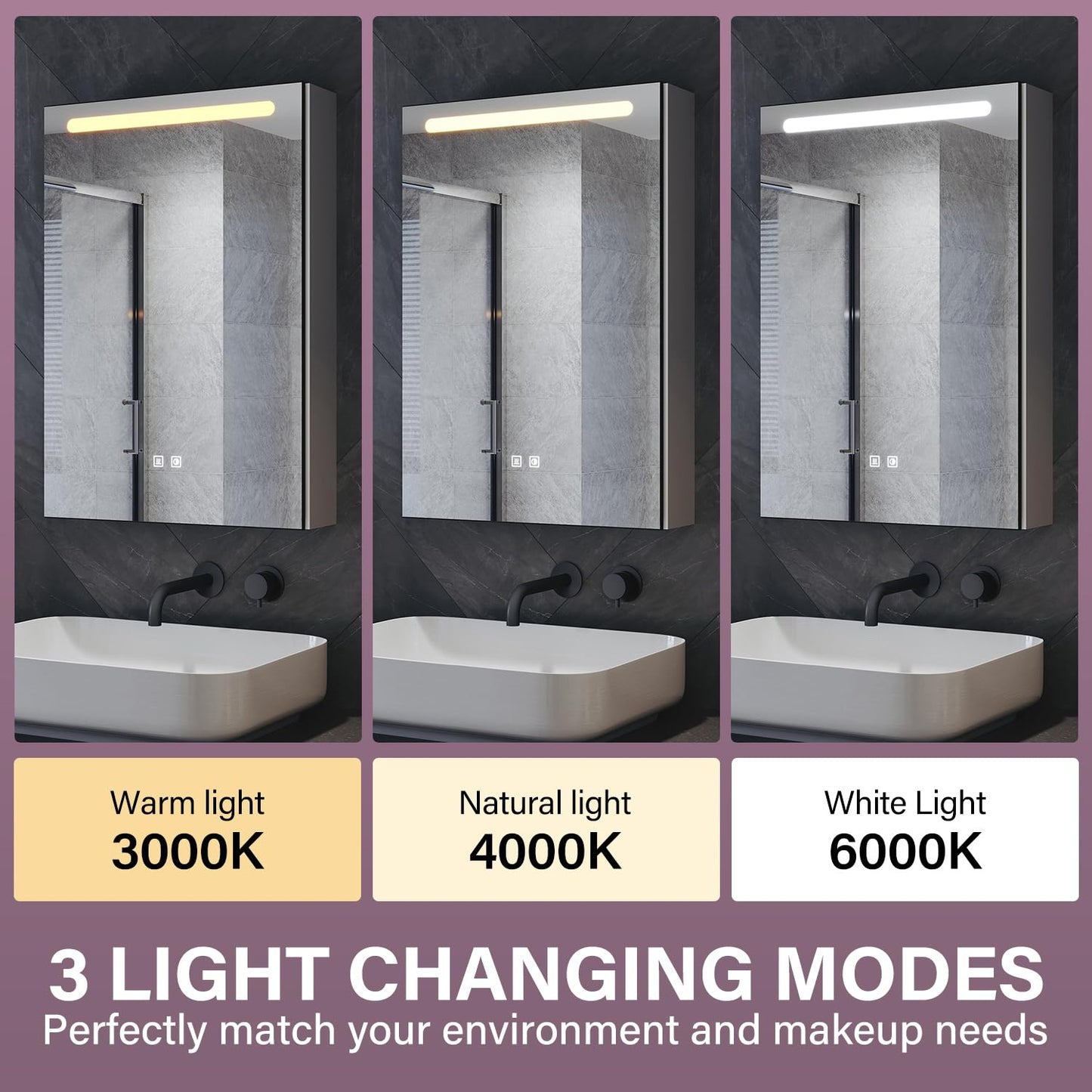 ZANOFIRA Bathroom Mirror Cabinet with LED Lights and Shaver Socket, 485x700mm Fully Assembled Wall-Mounted Mirror Storage Cabinet with 3 Colors