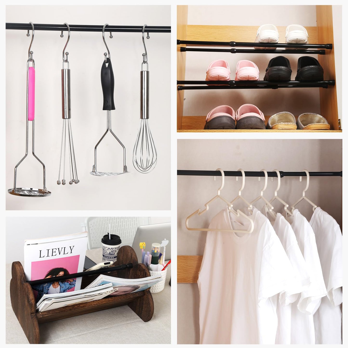 GOOWIN 40-70cm Tension Rod,3 Pcs Tension Rods for Curtains,No Drilling Spring Adjustable Small Tension Rod for Curtain,Bookshelf,Cupboard,Wardrobe