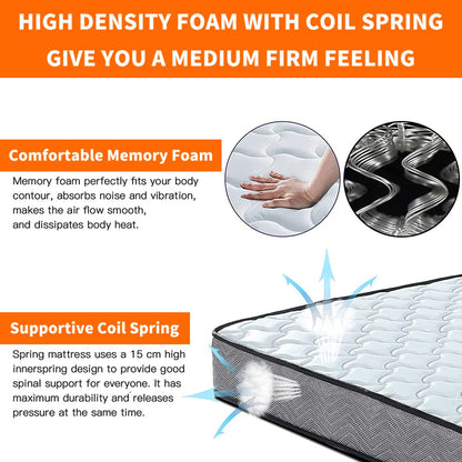 Good Nite 7 Inch Small Double Mattress 4FT Spring Medium Firm with Memory Foam and 3D Breathable Quilted Knitting Fabric Fire Resistant 120 x 190cm