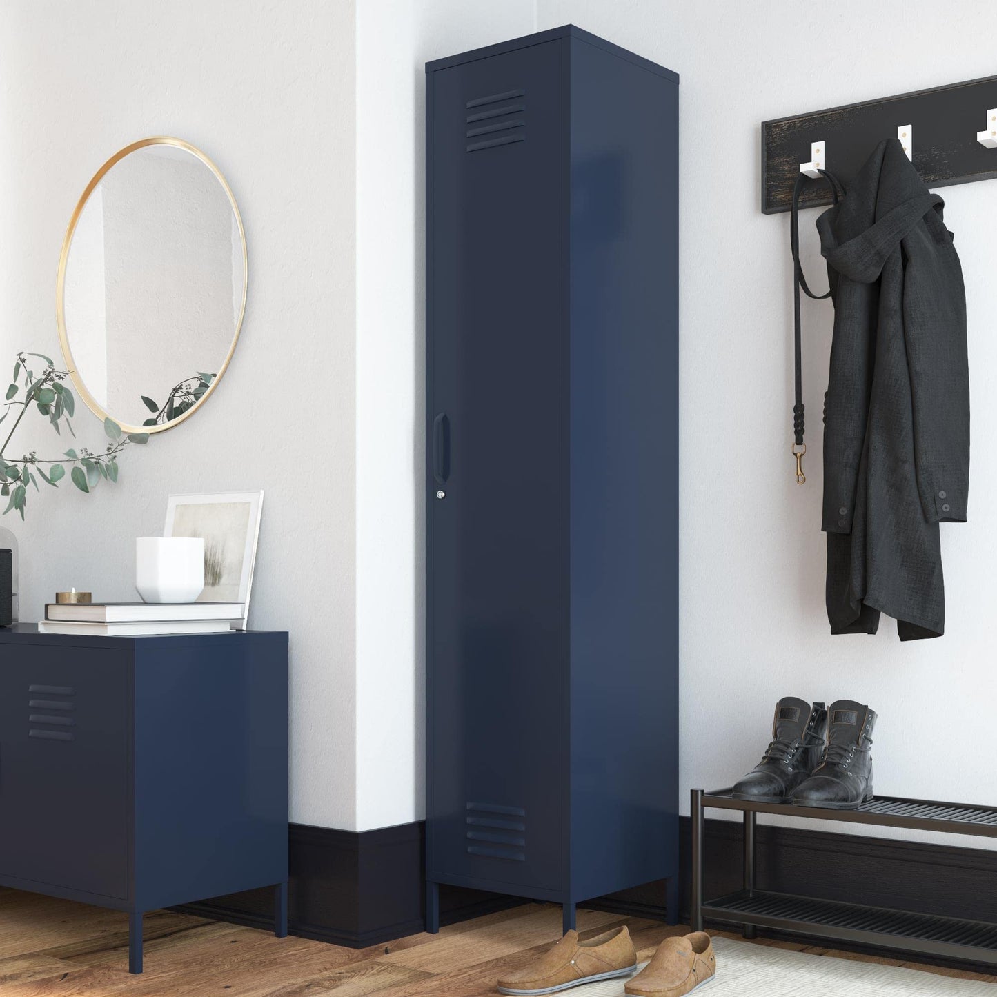 DHP Furniture Bradford Single Metal Storage Cabinet Navy