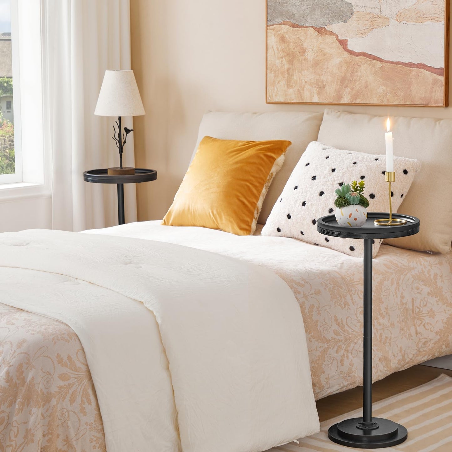 HOOBRO Round Side Table, Small Bedside Table, Drink Tables, Accent Round Table with Pedestal