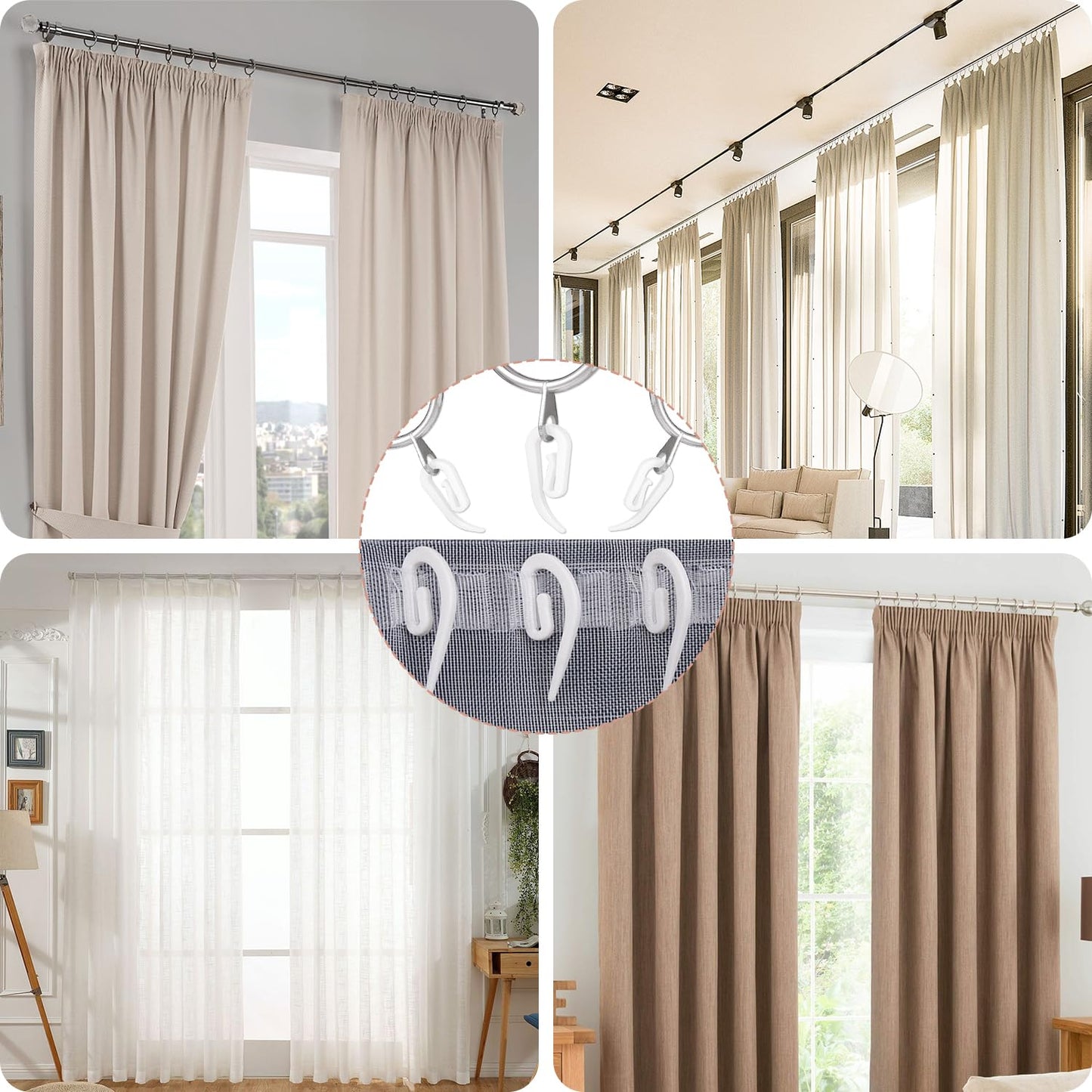 Curtain Hooks Plastic White Pack of 100, 2.8x1.2cm, Premium Drapery Hooks for Windows, Doors and Shower Curtains Fits Most of Curtains