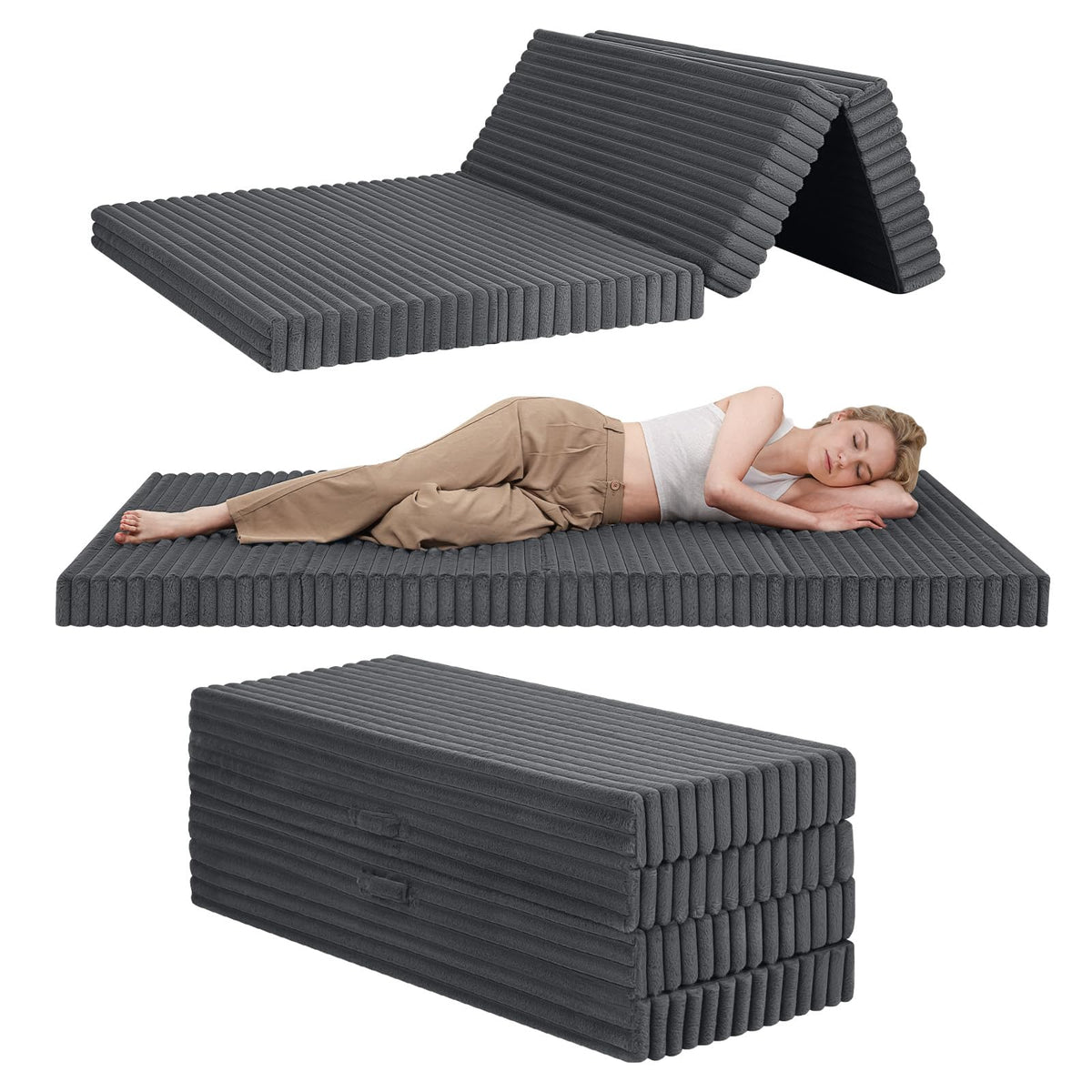 MeMoreCool Folding Floor Mattress 190x120cm, 4-Fold Foam Guest Bed, Grey