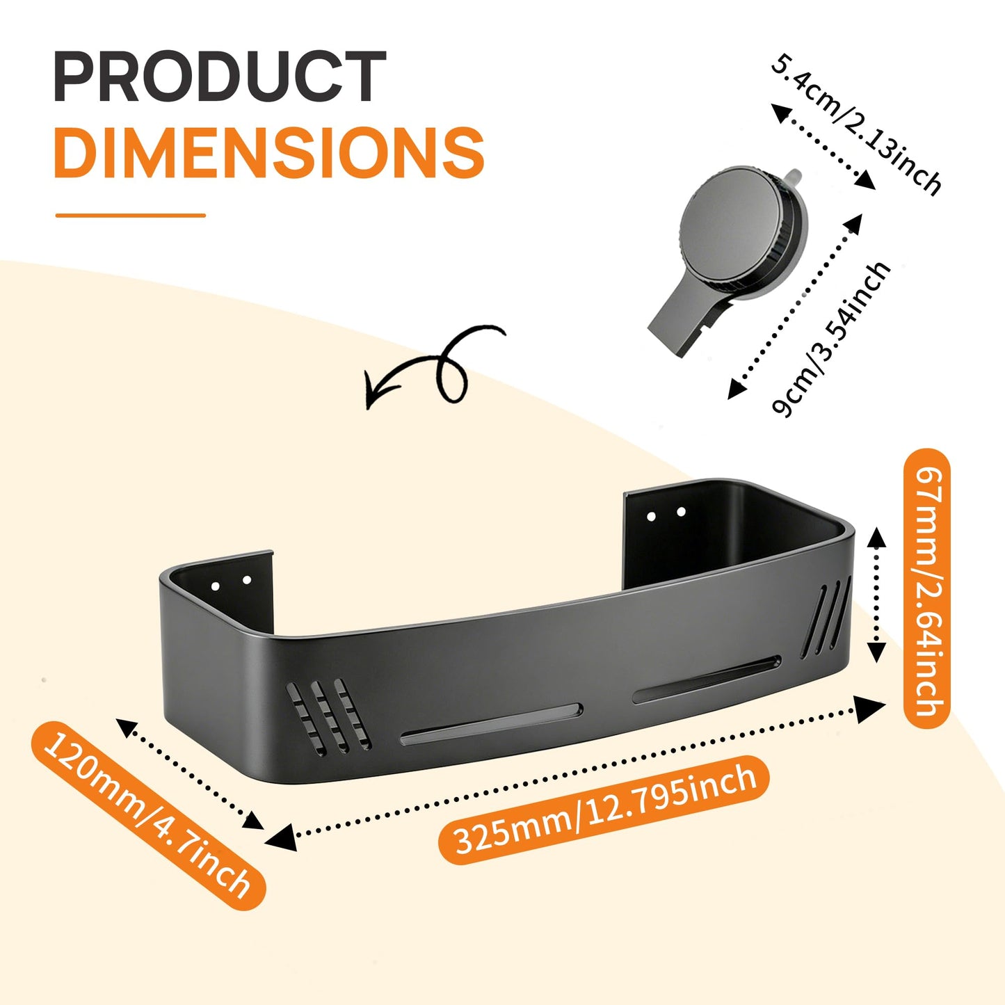PHX Grove Gun Grey Shower Caddy, 2 Pack Suction Cup Shelves with Hooks