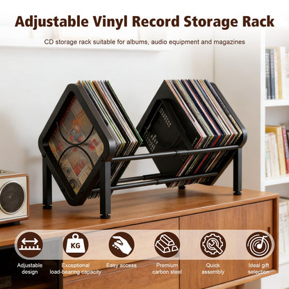 Expandable Vinyl Record Storage Rack, Holds 40-60 LPs, Easy Assembly