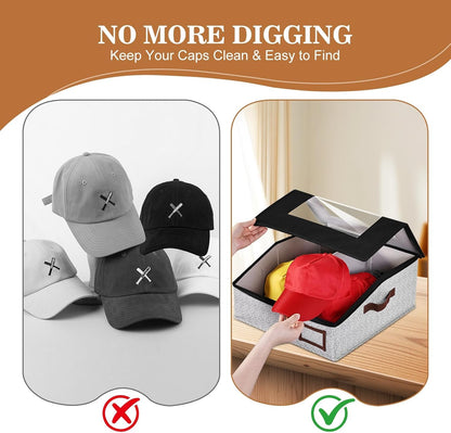 Nordelle Stackable Baseball Hat Storage Box with Clear Window Lid, Black