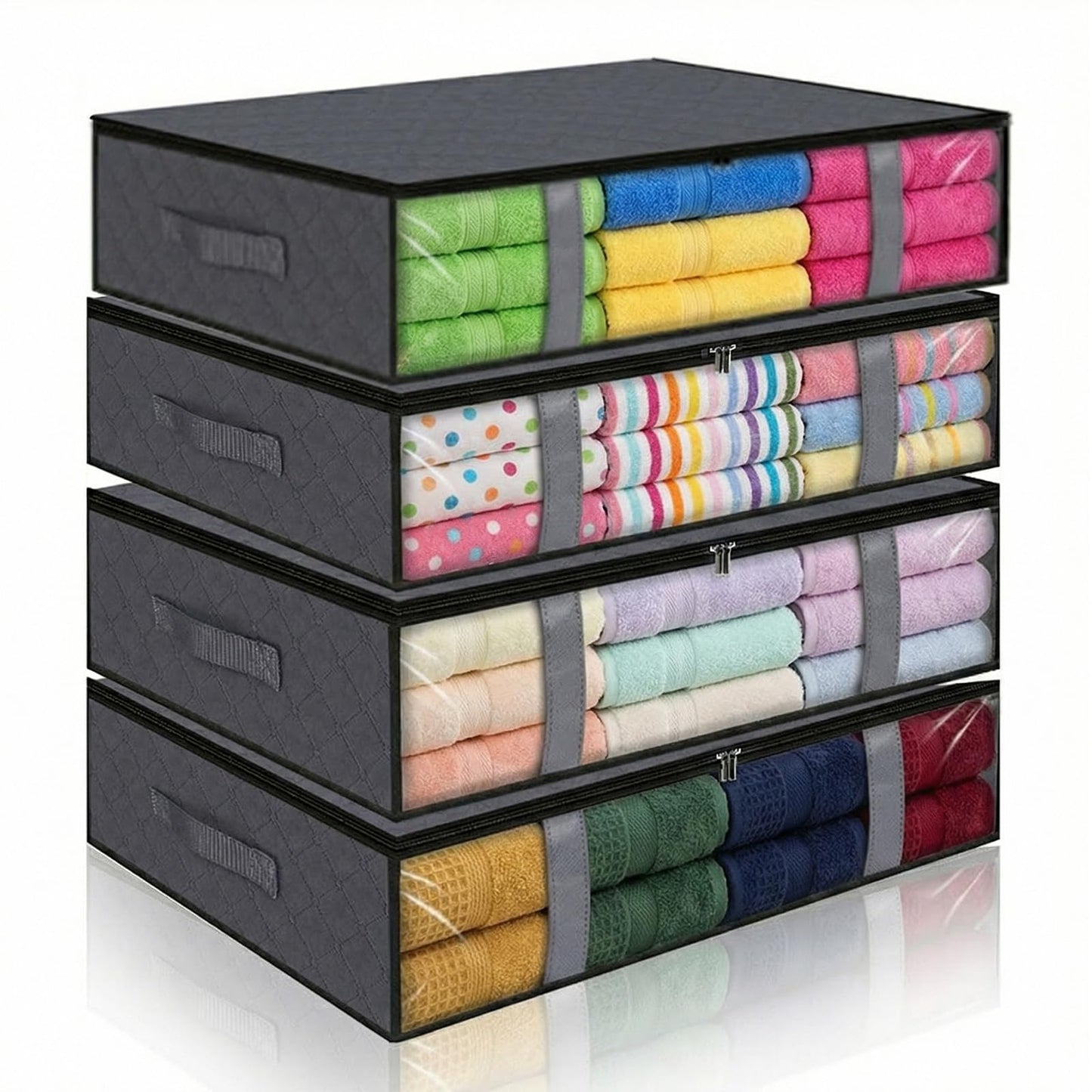 Eulihent 4 Pcs Under Bed Storage Boxes, 60 x 45 x 15 cm, Bed Box, Duvet Storage