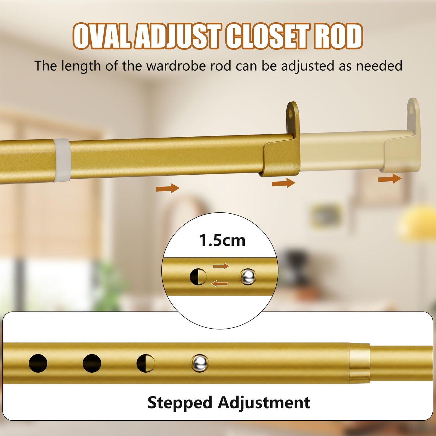 Poskena 25mm Oval Gold Hanging Rail,Premium Wardrobe Pole 43-191cm