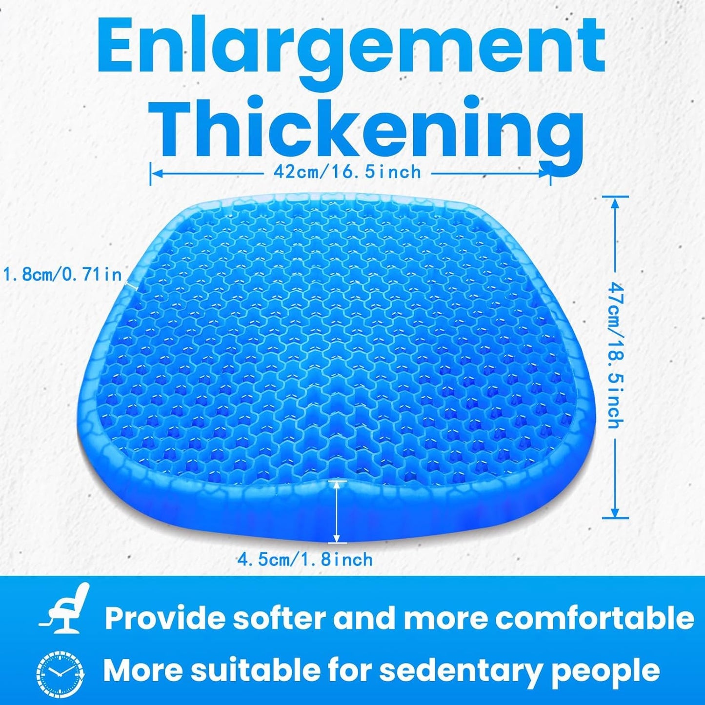 Wenisuow Gel Cushion for Sitting, Thick Gel Seat Cushion with Cover, Blue
