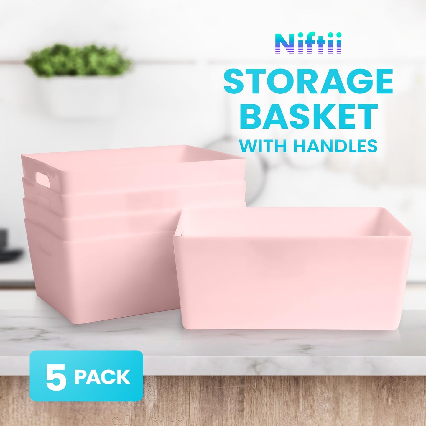 Niftii Storage Boxes | Kitchen Storage & Organisation Baskets 5-Pack 3.9L