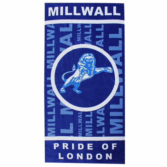 Beyond Happy Millwall Giant Lions Beach & Bath Towel, 100% Cotton & 150cm X 75cm, Millwall Football, Holiday Beach Towel, Big Bath Towel for Millwall
