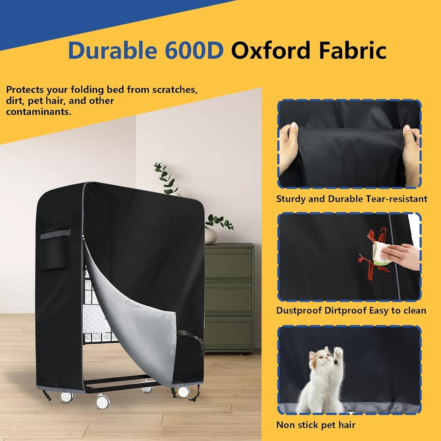 Folding Bed Storage Cover, Waterproof & Dustproof 40" L x 13" W x 41" H Rollaway Beds, Thick Fabric with Storage Bag for Indoor/Outdoor Use