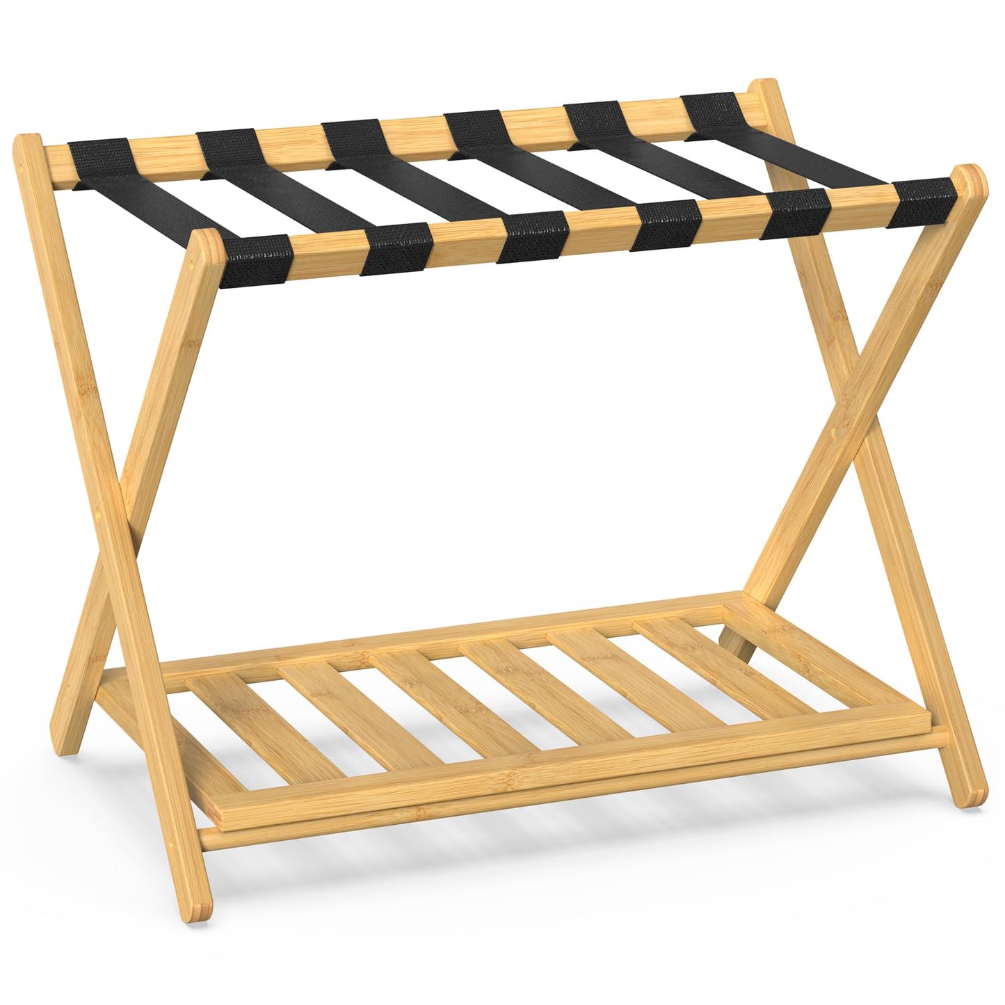 BAMBOOHOMIE Bamboo Luggage Rack for Guest Room, 26.77" Folding Wide Suitcase Stand with Storage Shelf