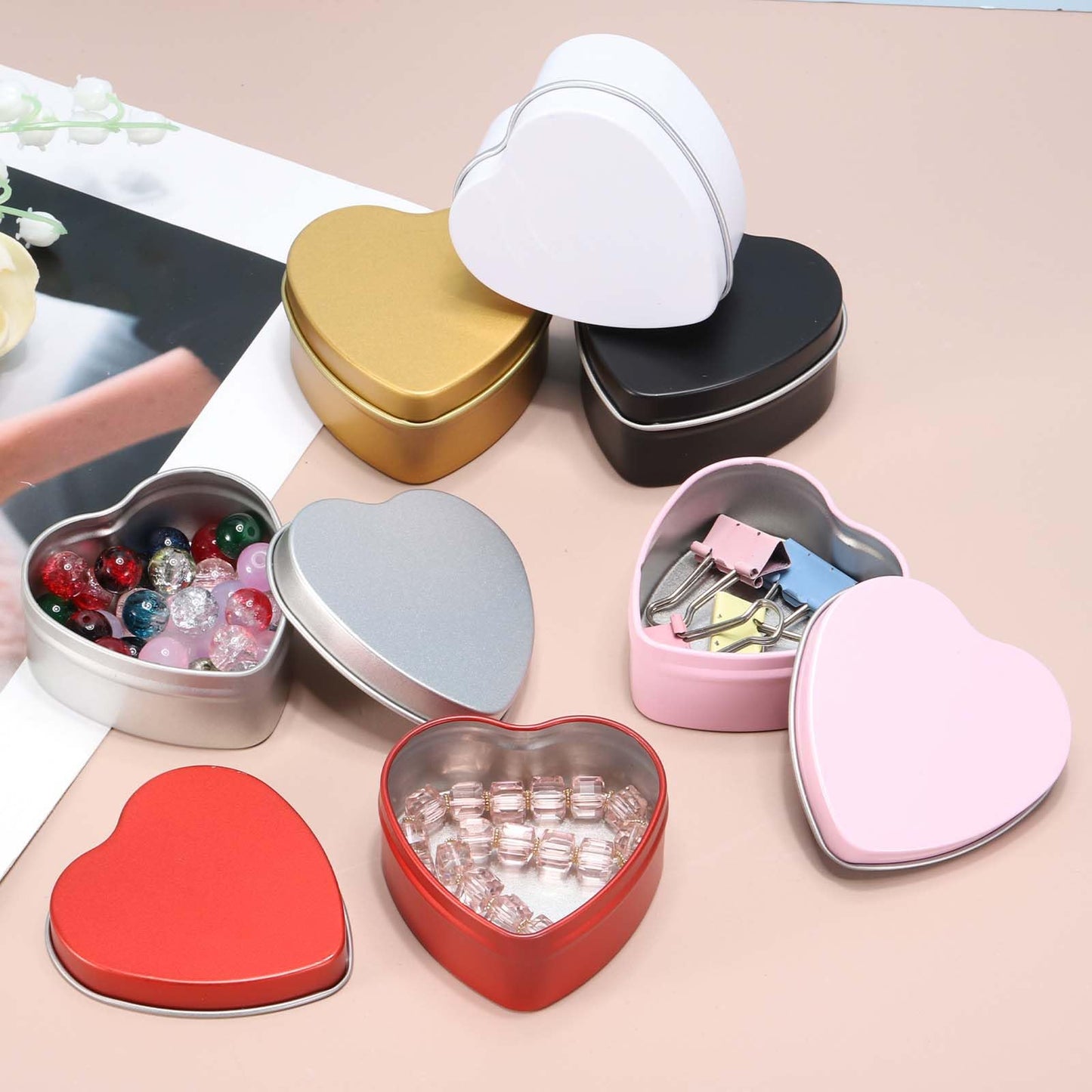 sourcing map 4Pack Metal Tin Box, 2.4x2.3x1.1 Heart Empty Tinplate Containers with Lids