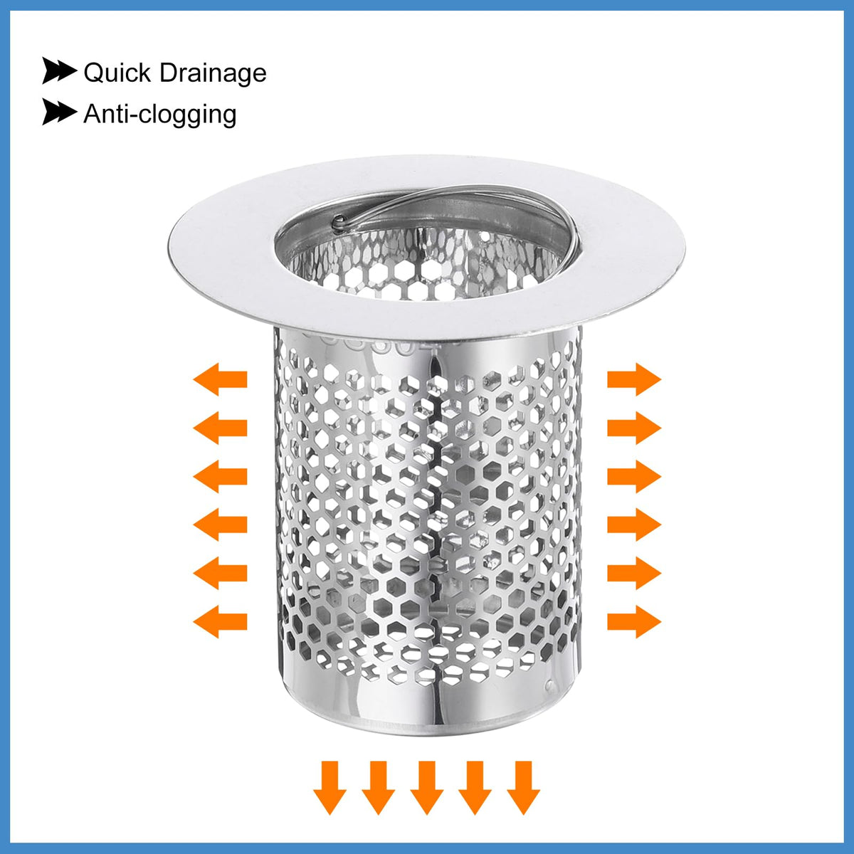 sourcing map 4 Pack Shower Drain Strainer, 2" x 2" 304 Stainless Steel Floor Drain Strainer Deep Sink Hair Catcher for Kitchen Bathroom Balcony Floor