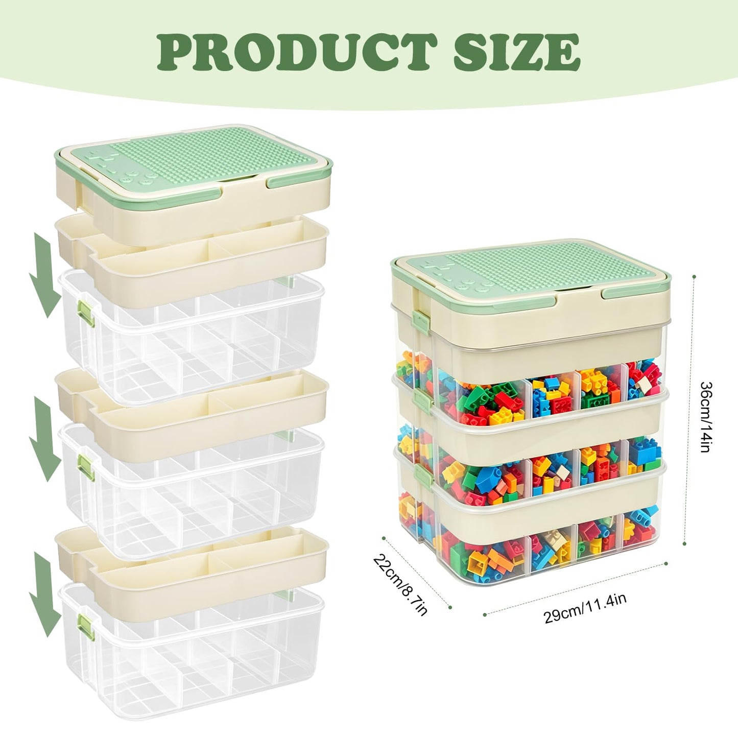 3 Tiers Kids Toys Storage Boxes for Lego, Stackable Organiser with Lids