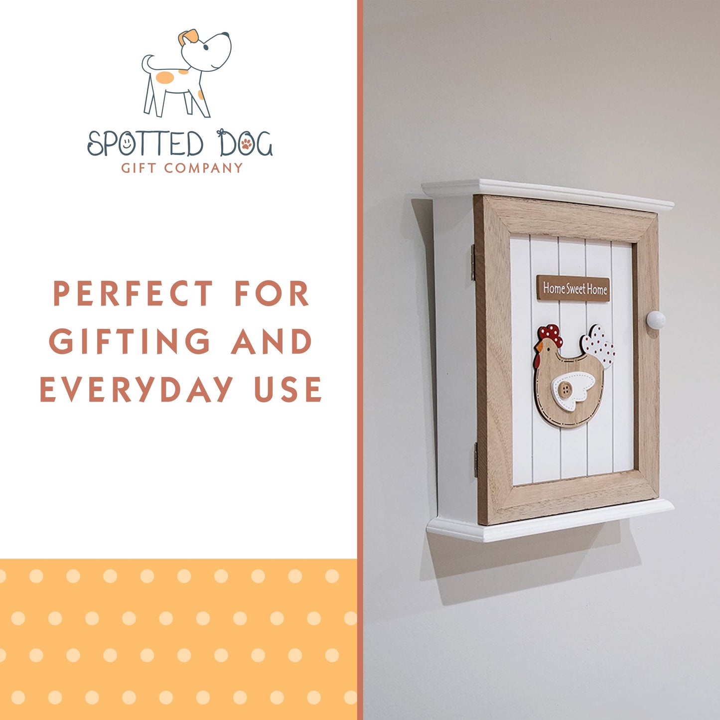 SPOTTED DOG GIFT COMPANY Key Box Wall Mounted Wooden Key Cupboard Cabinet with 6 Hooks for Hallway, Decorative Chicken Themed Home Décor