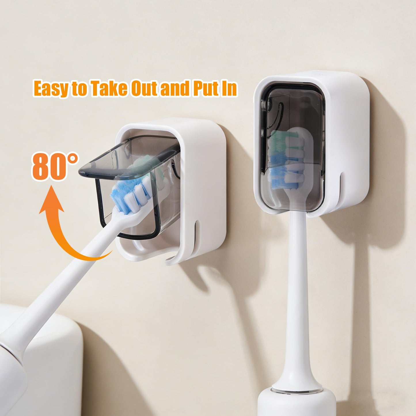 2Pcs Electric Toothbrush Holder with Cover, Self-Adhesive Tooth Brush Cap