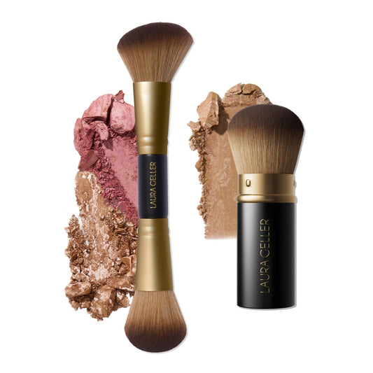 LAURA GELLER NEW YORK Face It All 2pc Makeup Brush Set - Retractable Airbrush Kabuki Brush + Dual-Ended Blush and Bronzer Brush