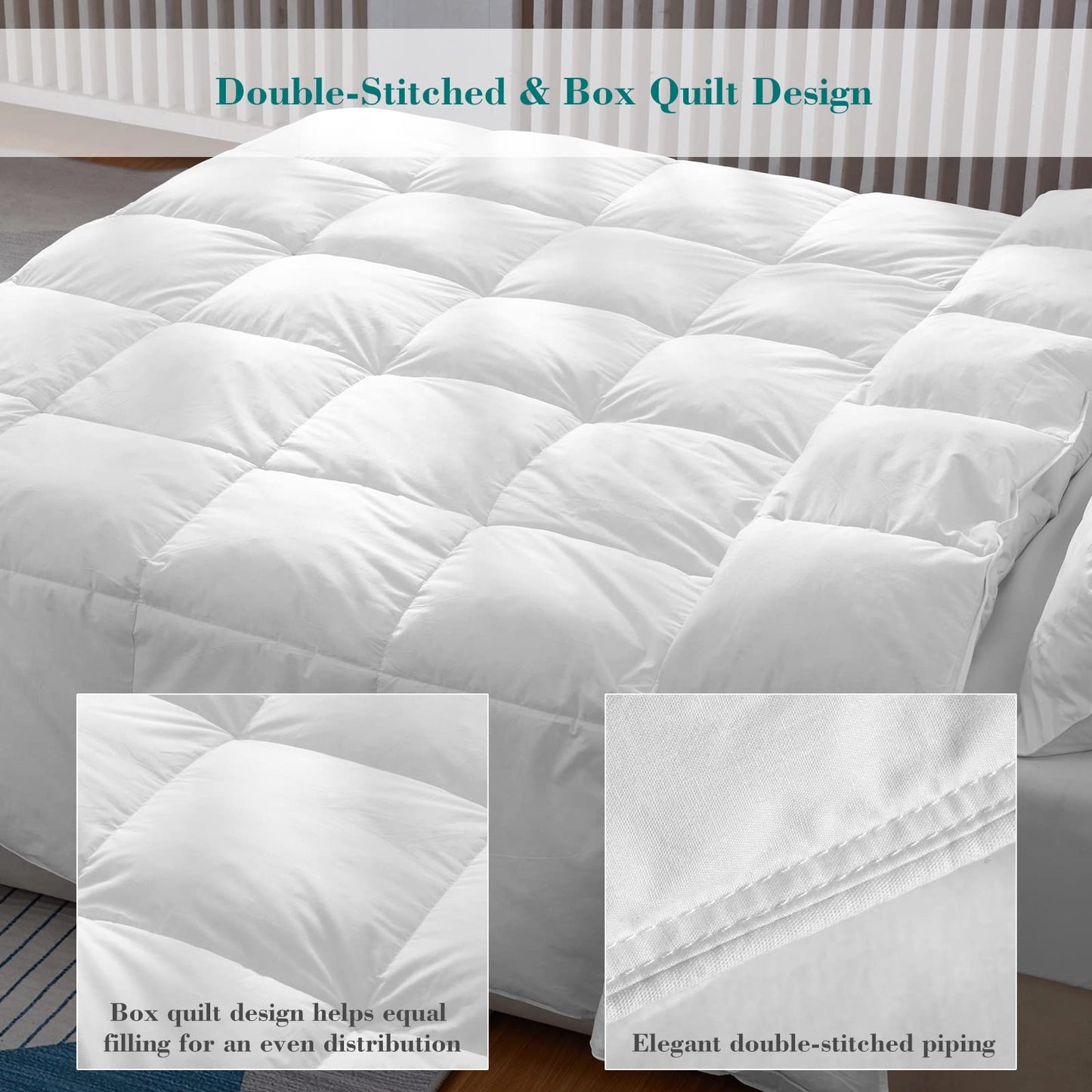 Threads For Bed 13.5 tog King Size Duvet Cotton Cover, Feather and Down Super Warm Duvet with Double Stitch with Piping and Box Quilting, Machine