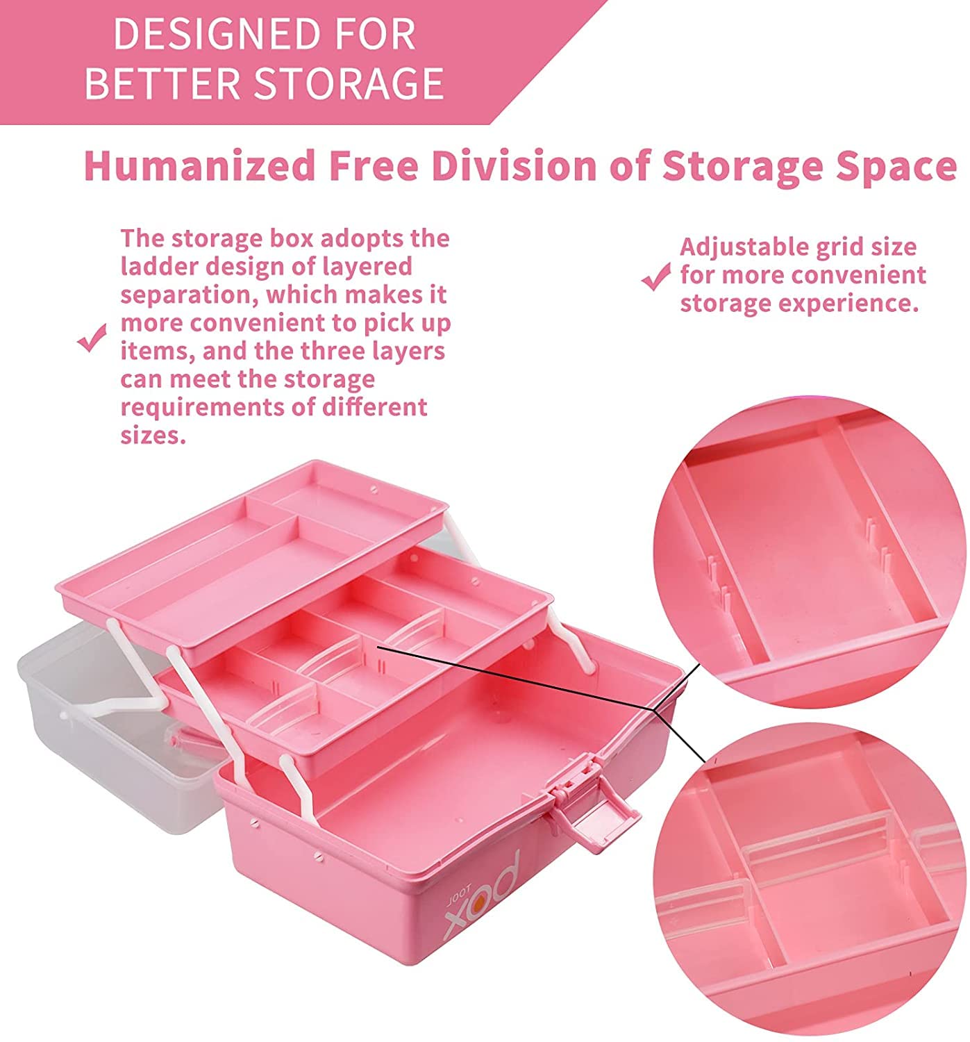 Creahaus 12in 3 Layer Multipurpose Storage Box/Craft Storage Boxes With Compartments/Plastic Tool Box/Medicine Storage Box/Hair Accessories
