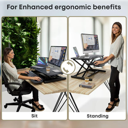 PUTORSEN 32 inch Standing Desk Converter, Height Adjustable Sit Stand Desk Converter for PC Computer Screens, Ergonomic Adjustable Desk Riser with 31