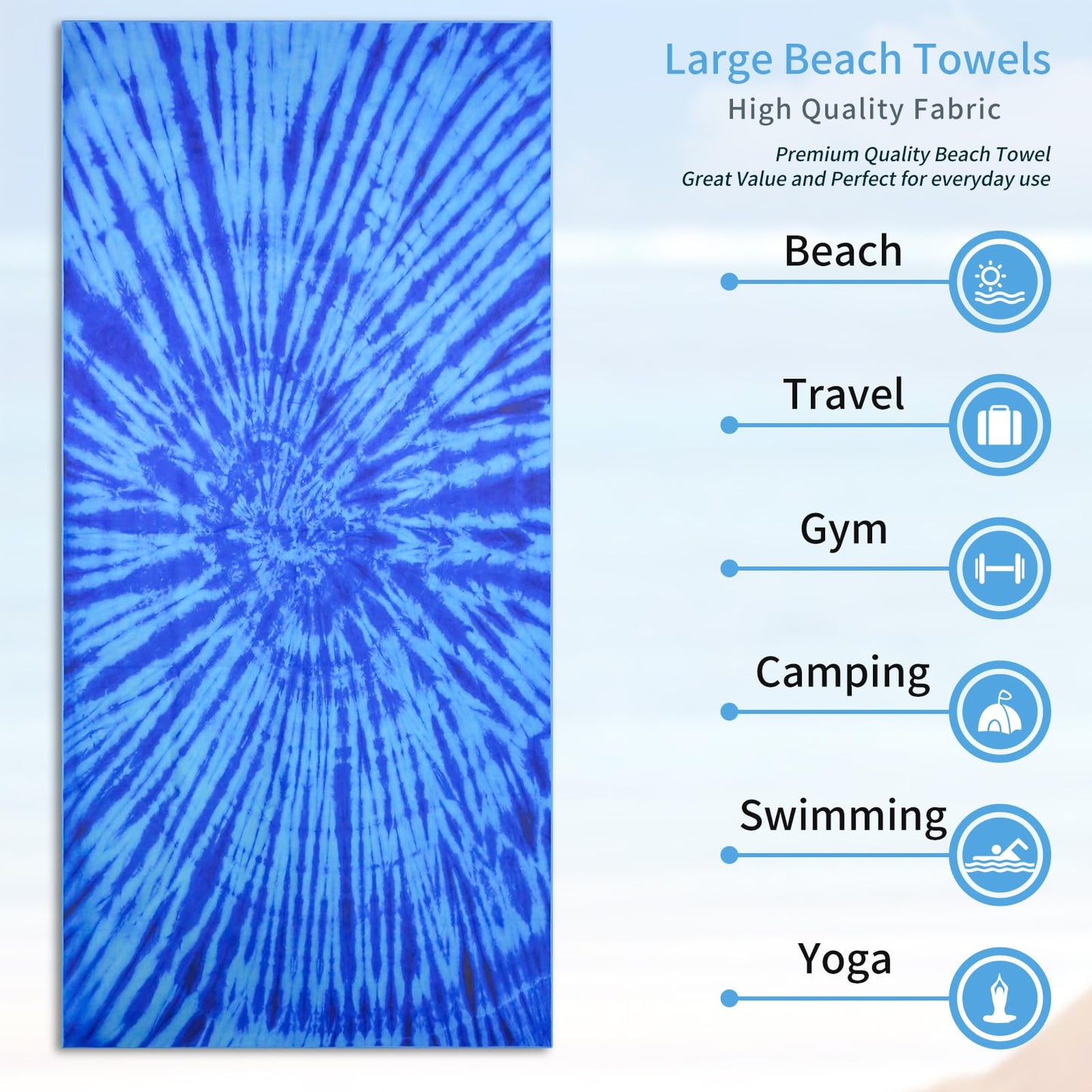 Vorvowry Microfibre Beach Towels for Adults Women Men Extra Large Lightweight Quick Dry Sand Free Travel Towel Double Sided Printing for Swim Sports