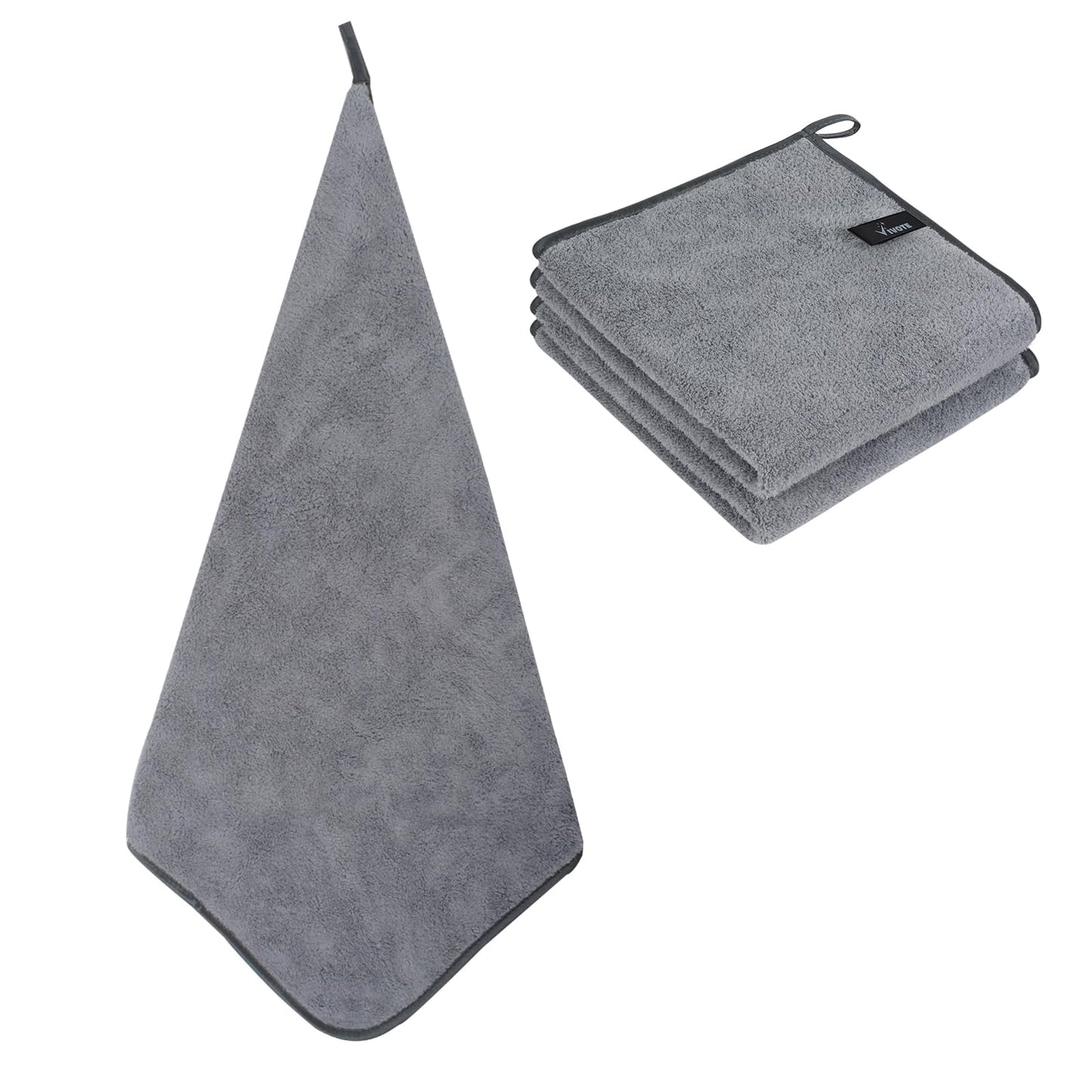 VIVOTE Microfiber Hand Towel Quick Dry Hand Towels with Hanging Loop Gray