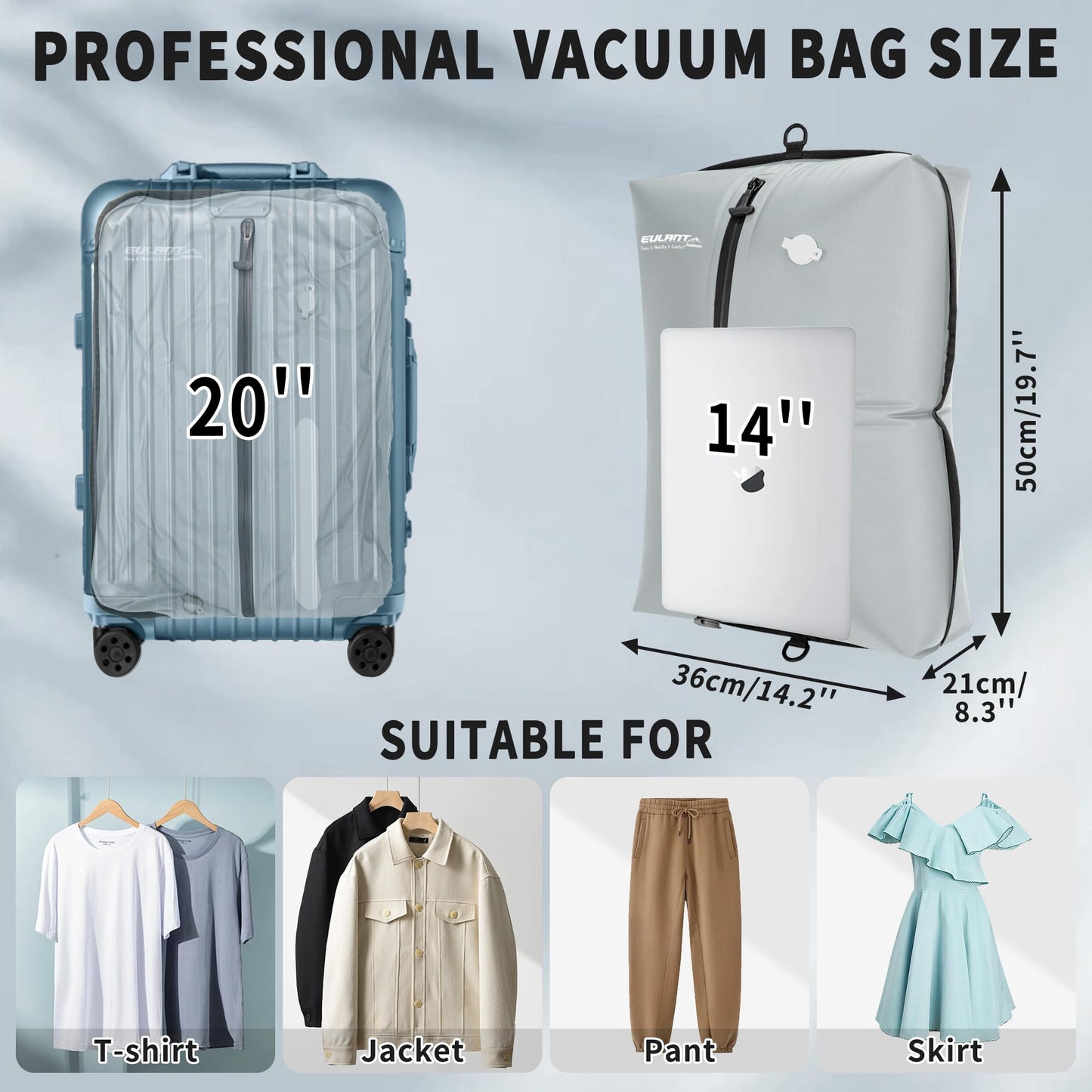 EULANT Vacuum Storage Bags for Travel, Reusable Vacuum Zipper Sealer Bag for Clothes