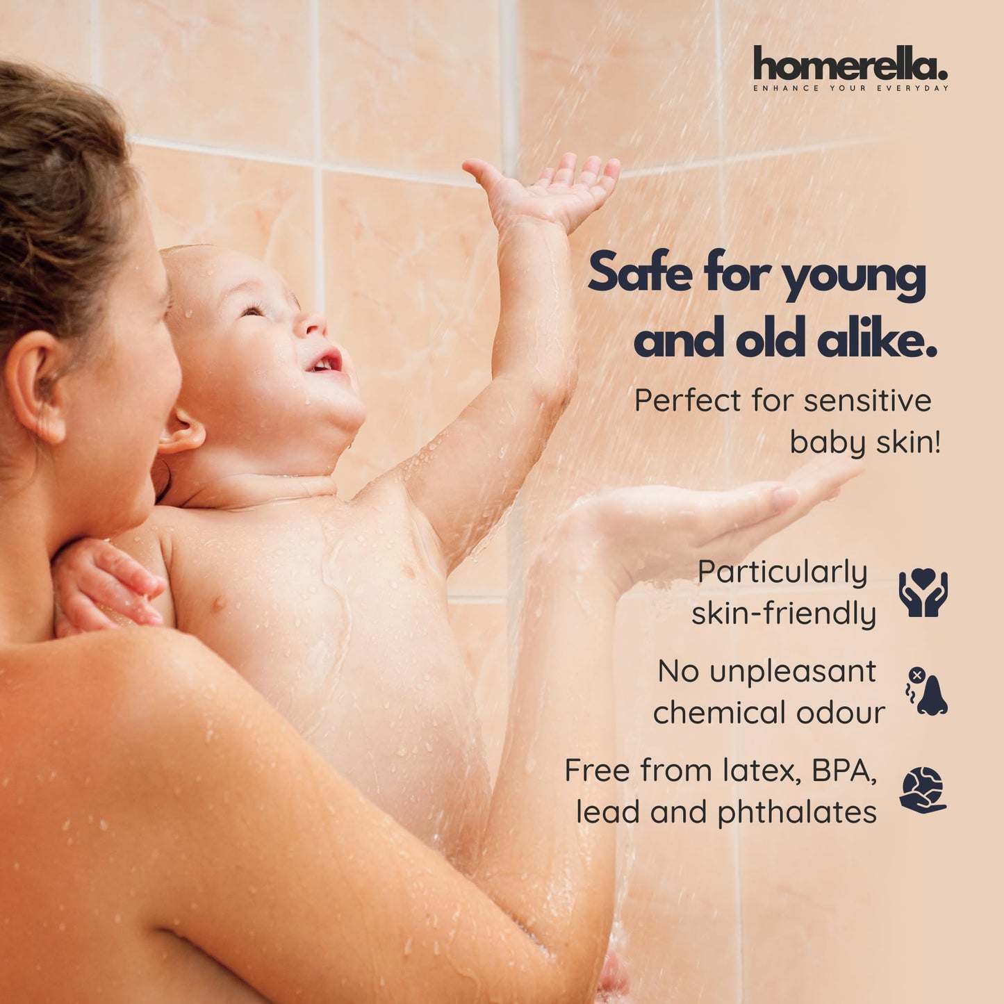 homerella Shower Mat Non Slip Anti Mould 53x53cm, Incl. Hooks for Drying