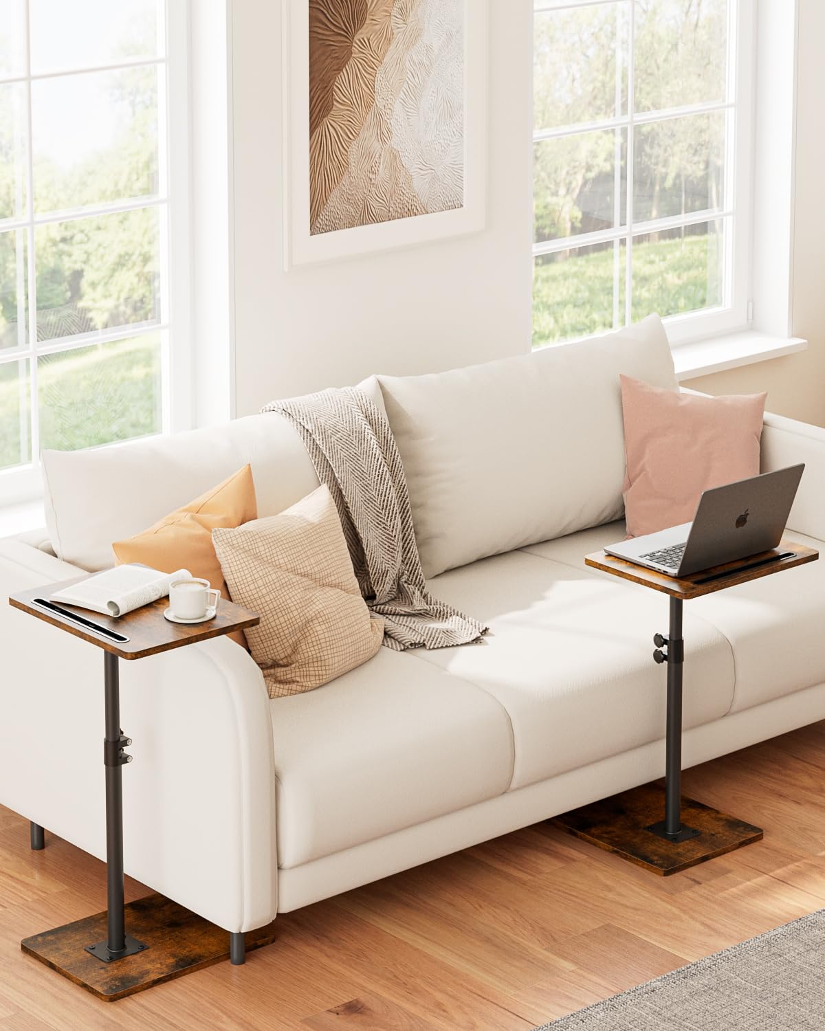 Apetaccat Side Table, C-Shaped Adjustable Sofa Table, 360°Swivel Coffee Tables,40x30x45-83 cm,Small End Tables Bedside for Living Room