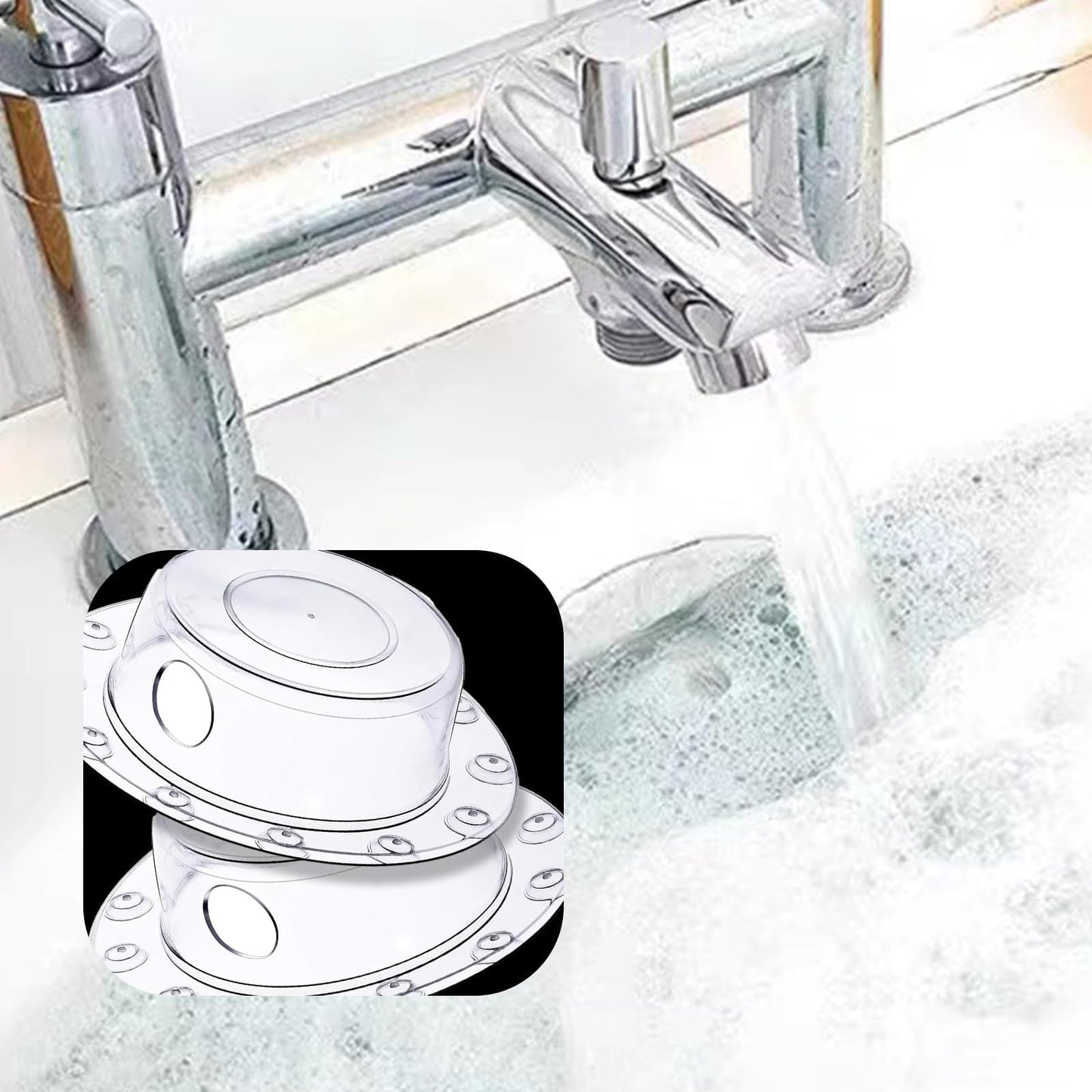 Transparent Bath Overflow Cover - Super Strong Handle for Bathtub Drain, Adds Inches of Water