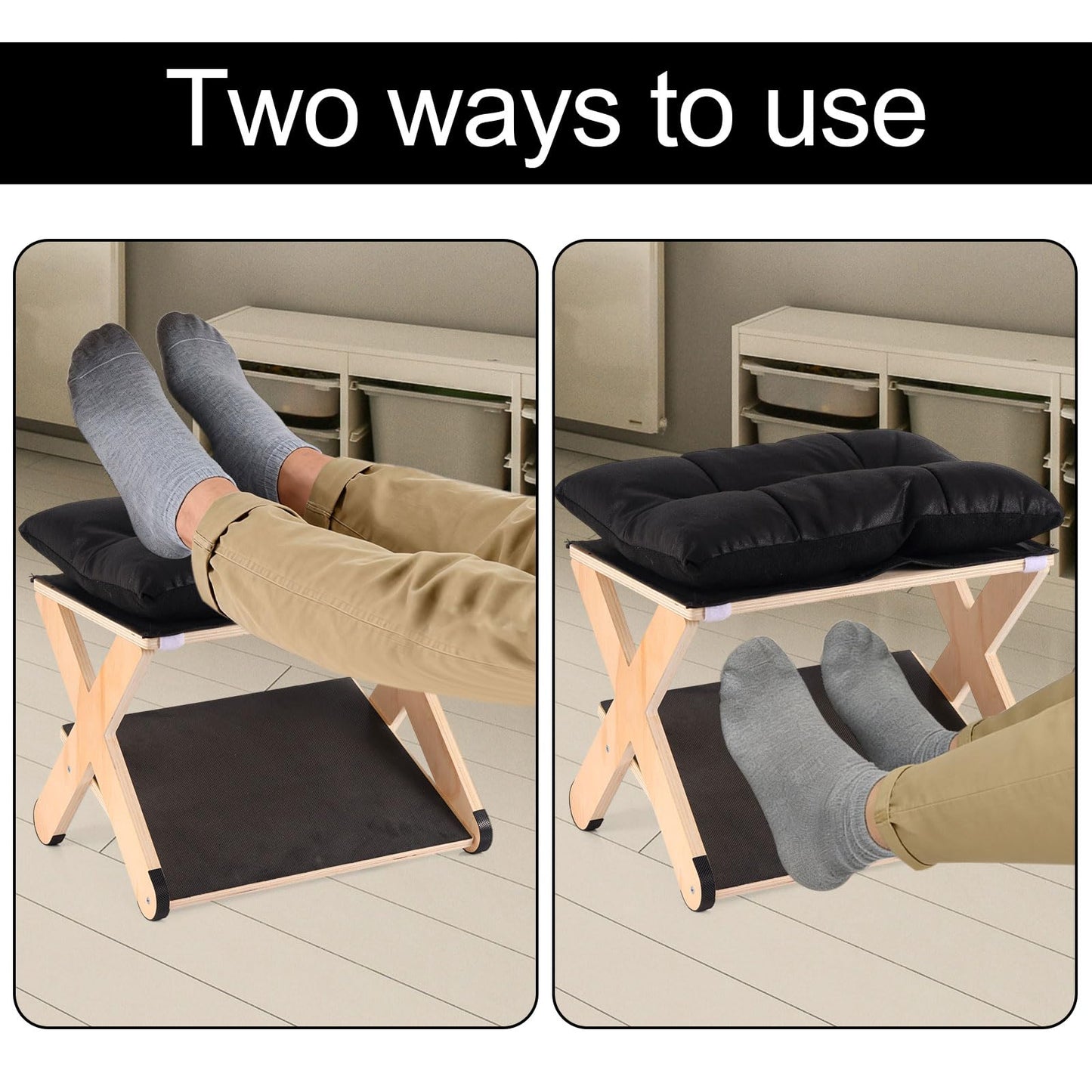 Foot Rest for Under Desk, Ergonomic Foot Stool Non-Slip Wooden Leg Rest Support with Comfortable Cushion for Office Desk at Work Home Use Enhances