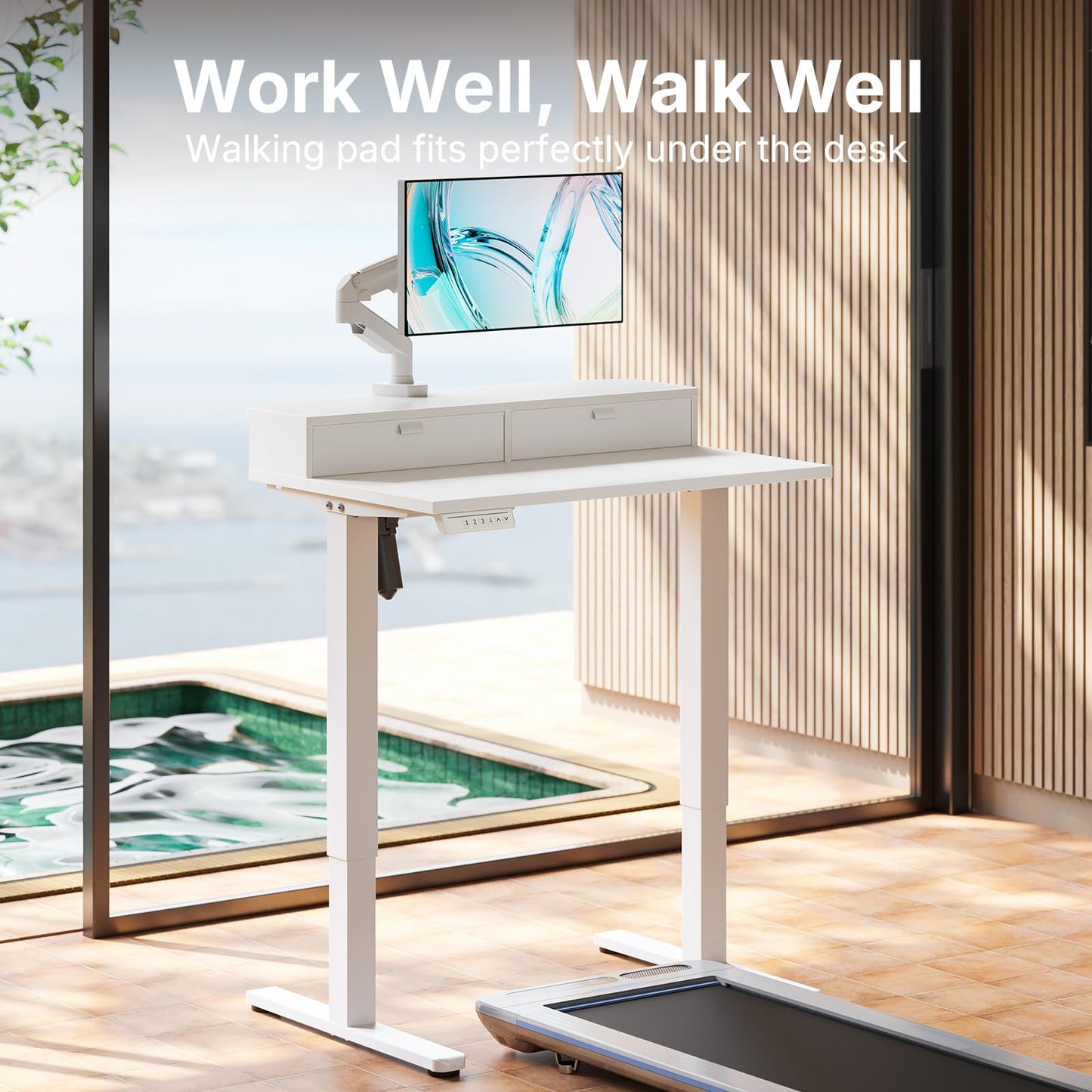 HUANUO Standing Desk with Drawers, 80x53cm, White