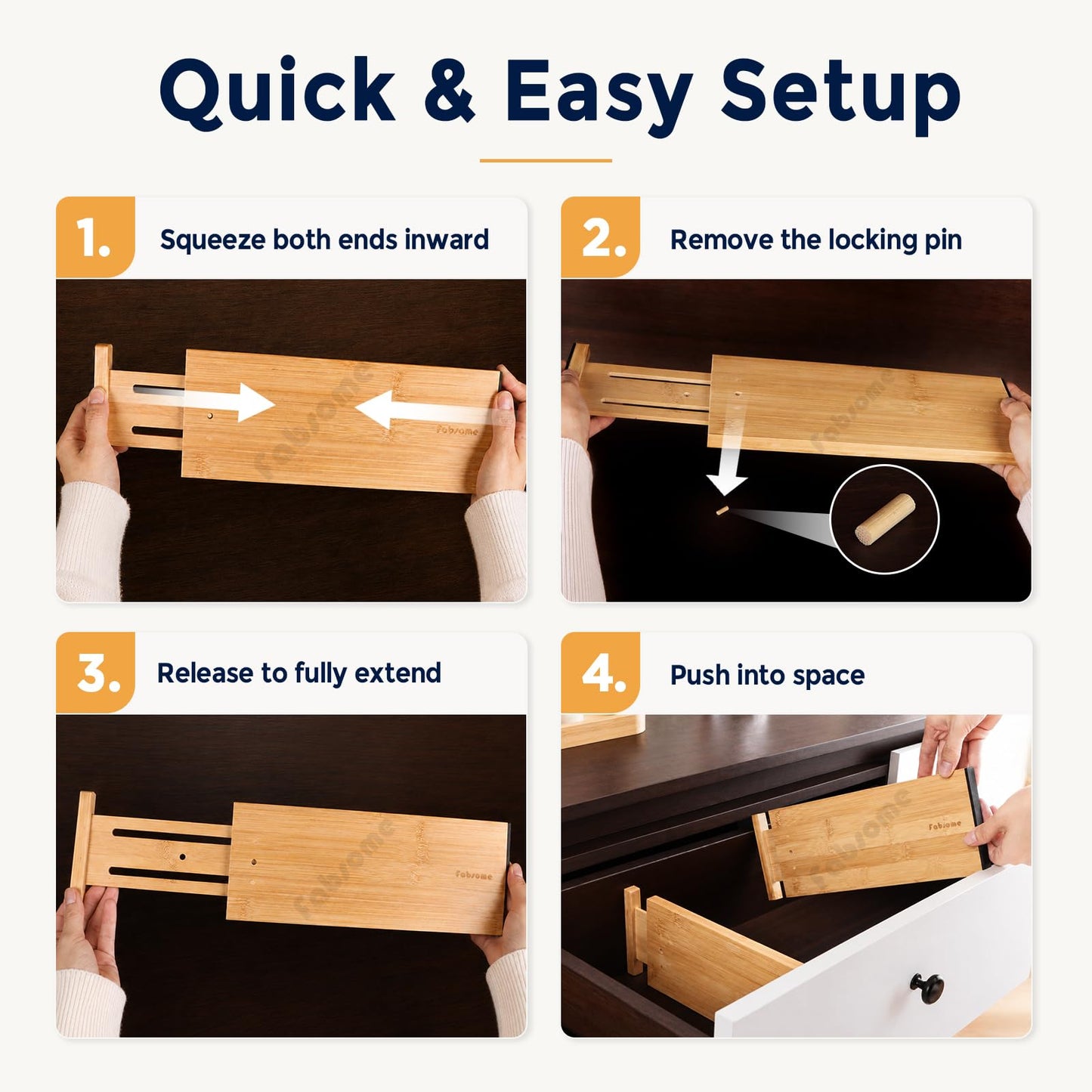 Dresser Drawer Organizers 6 Pack, 4.65'' High Adjustable from 12-17.5‘’ Bamboo Drawer Dividers for Clothing Baby Clothes